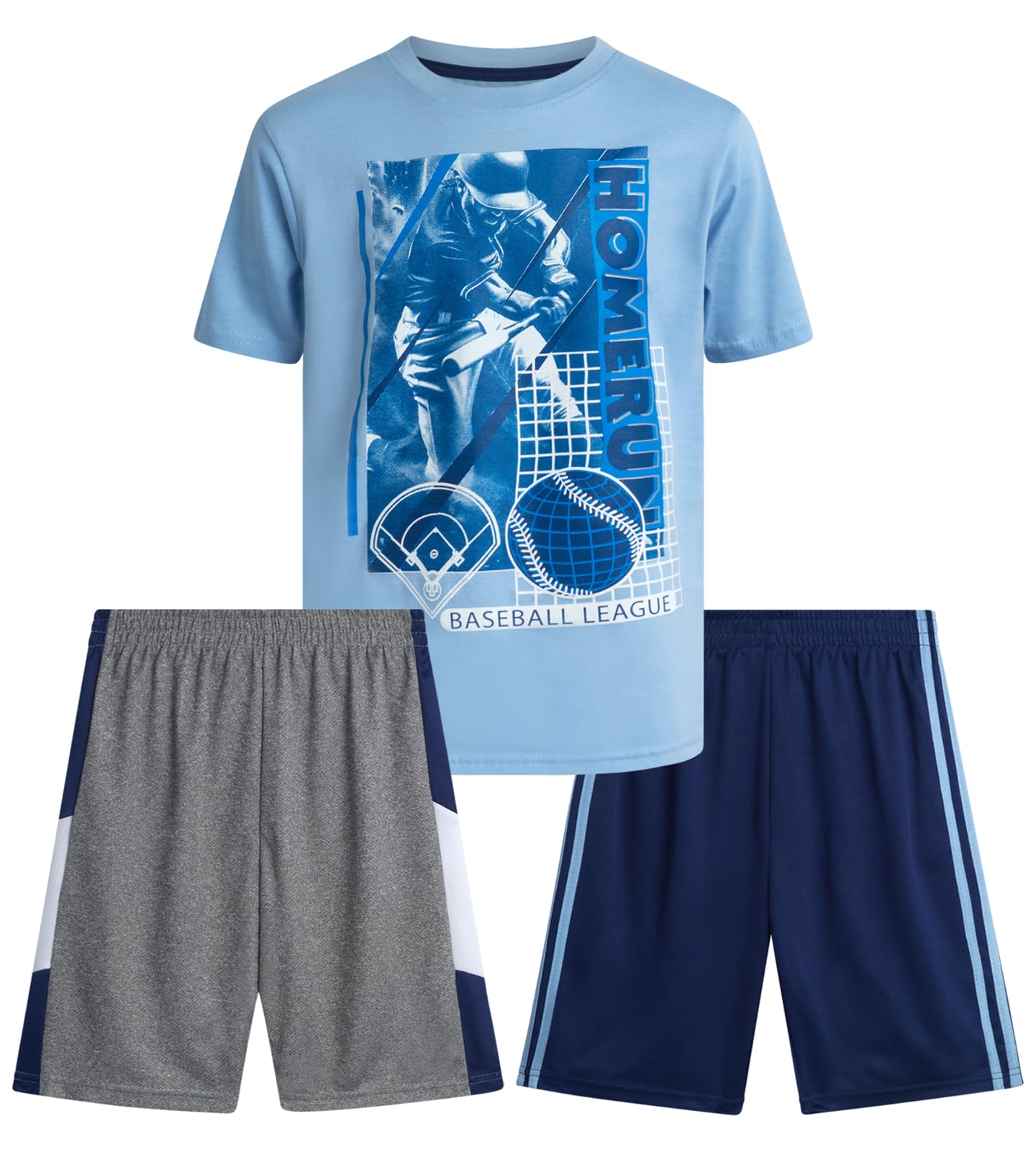 Pro Athlete Active Boys Short Sets - 3 Piece Performance Short Sleeve T-Shirt and Dry Fit Shorts - Boys Athletic Sets (8-16)