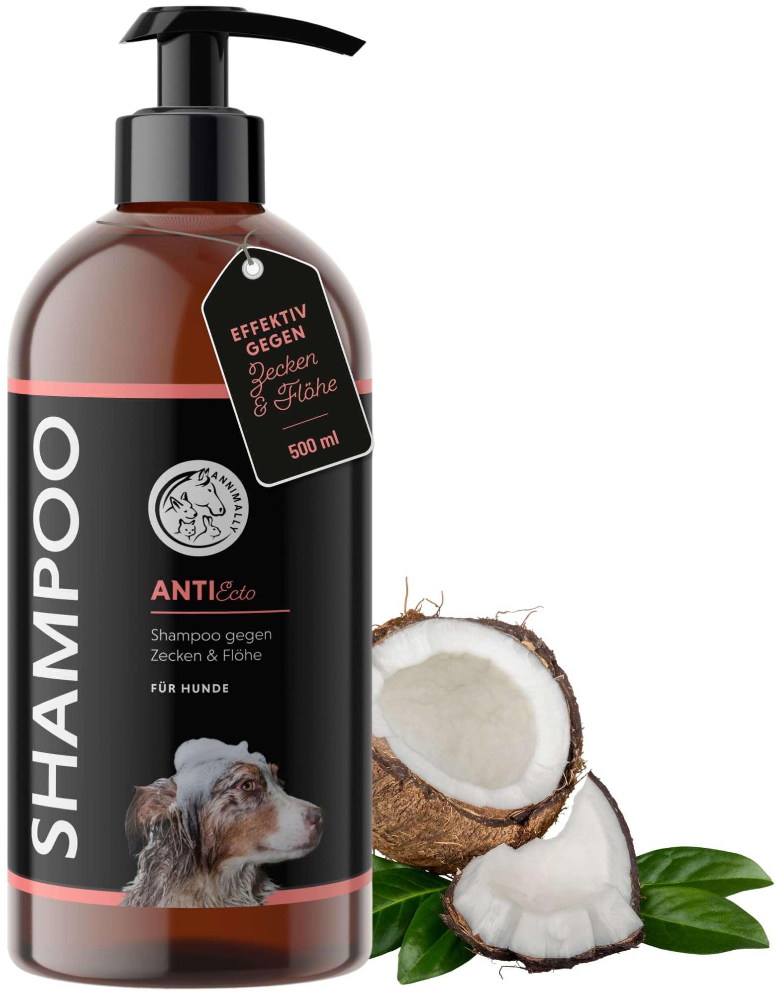 Annimally Anti Zecken und Flohshampoo Hund - Shampoo gegen Zecken, Flöhe & Milben für Hunde - Hundeshampoo mit Neem-Extrakt (500ml)