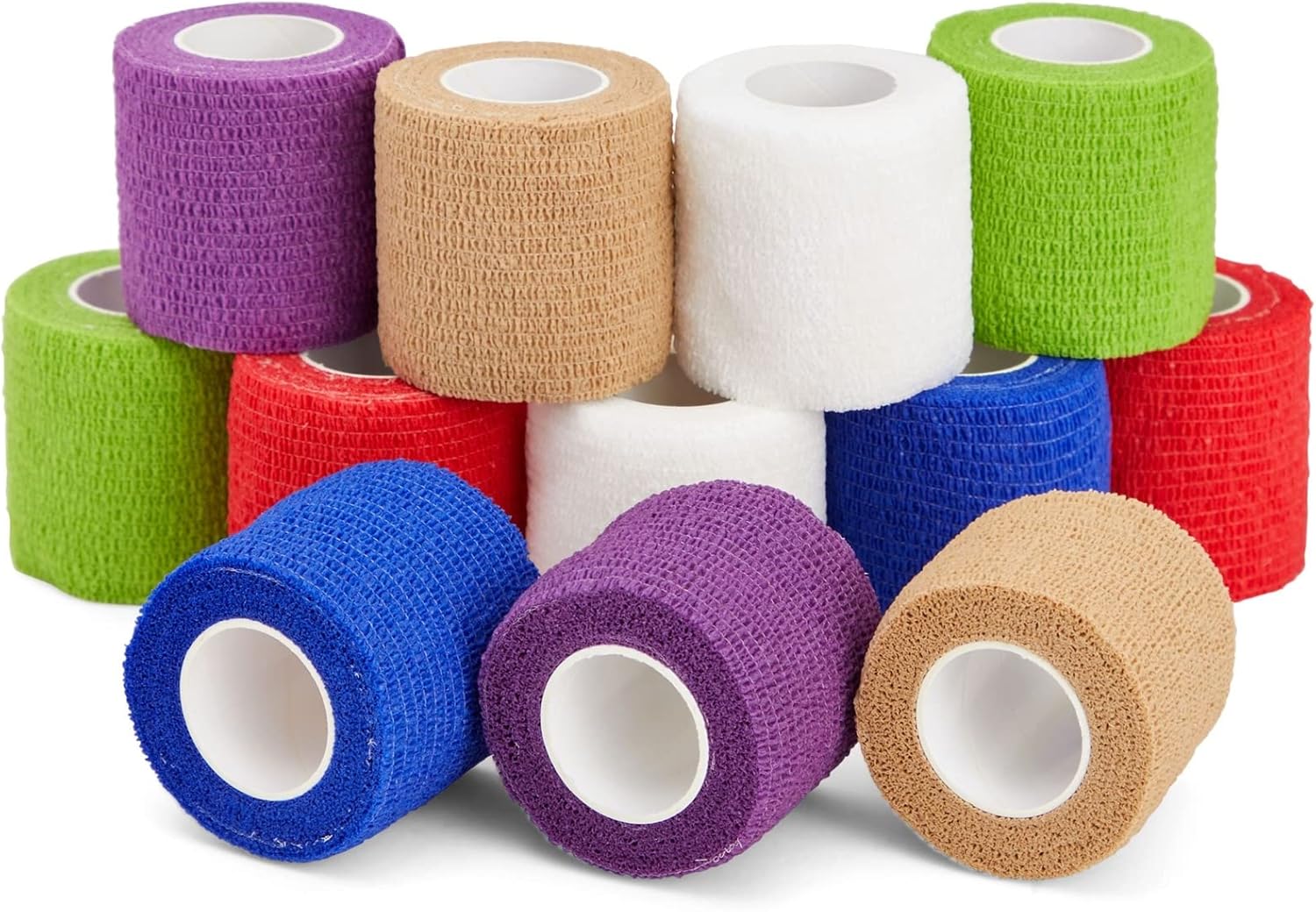 Juvale Stretch Vet Wrap - Self-Adherent Pet First Aid Tape - Secure Ankle Wrap & Wrist Support - Athletic Tape for Sports Use - Pack of 12, 2 in x 6 yd, 6 Colors