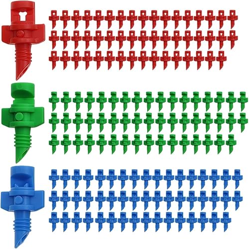 ZIBUYU® 150Pcs Plastic Water Spray Nozzle, Garden Pipe Water Spray Nozzle 90/180/360° Misting Sprinkler for Garden Watering Plants Lawn Greenhouse Agriculture Irrigation System(50 of each colour)