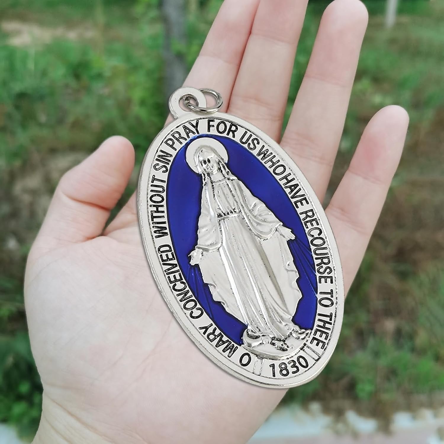 Extra Large Medal Silver-Plated Pendant, Medalla de la Virgen Milagrosa Catholic Charms Fit Gifts, Medalla Milagrosa Catolica Virgin Mary Pendant,3.5 Inch - Image 4