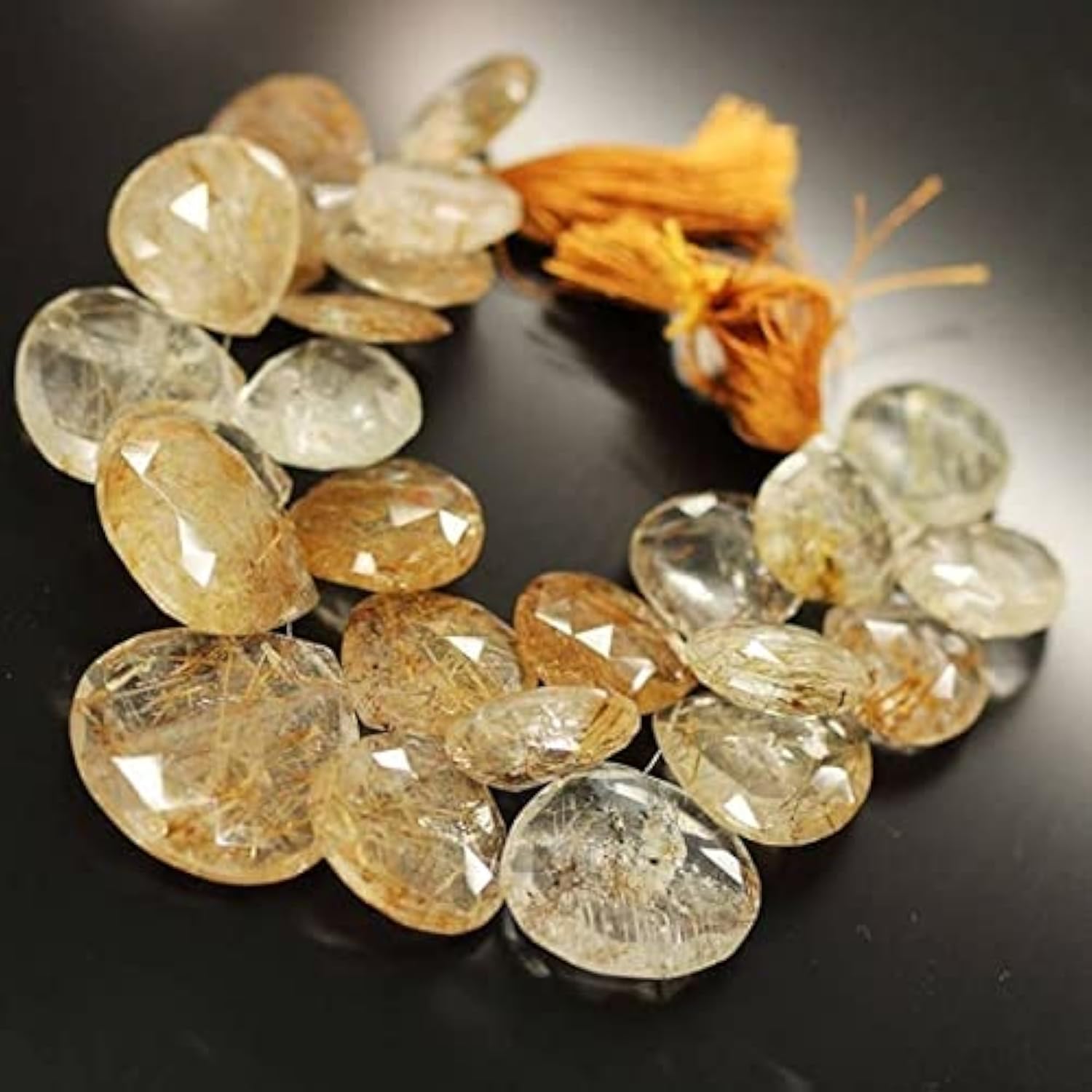 Quartz rutilé cuivré perles forme cœur 38mm pour création de bijoux et collier