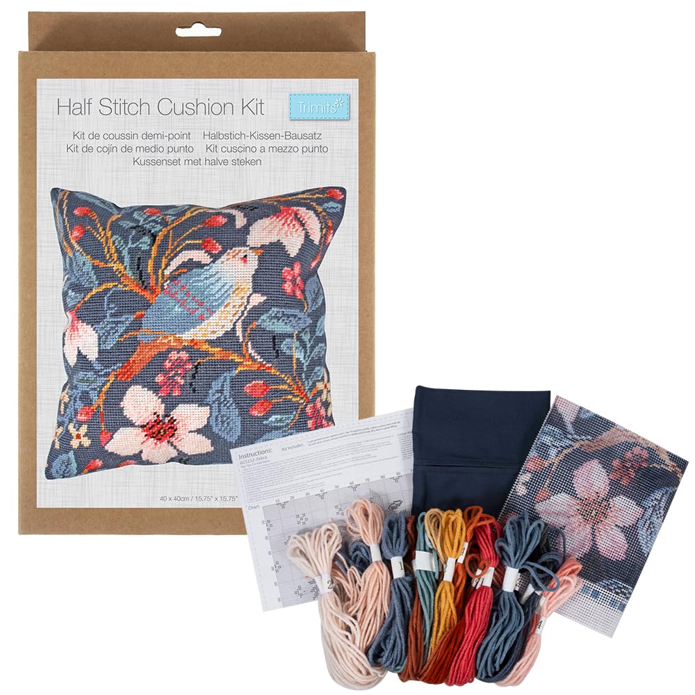 Crafty Capers Magnolia Bird Cushion Cover | William Morris Style | Half Stitch Tapestry Kit