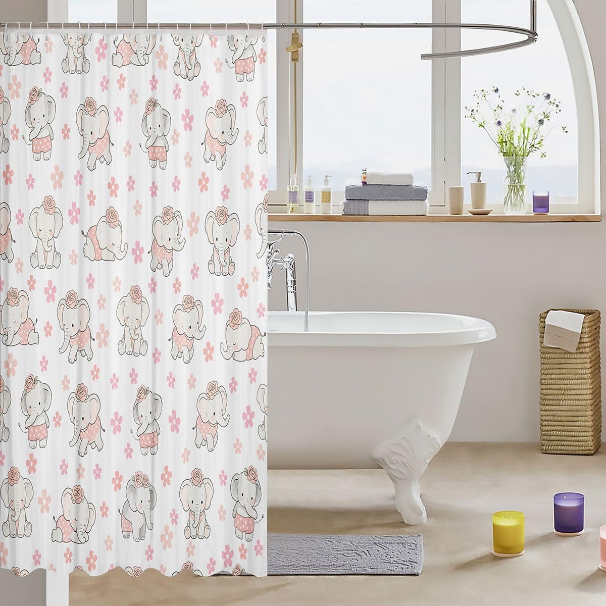 Feelyou Cute Elephant for Girls Boys Shower Curtain for Bathroom 72"x78" image 3