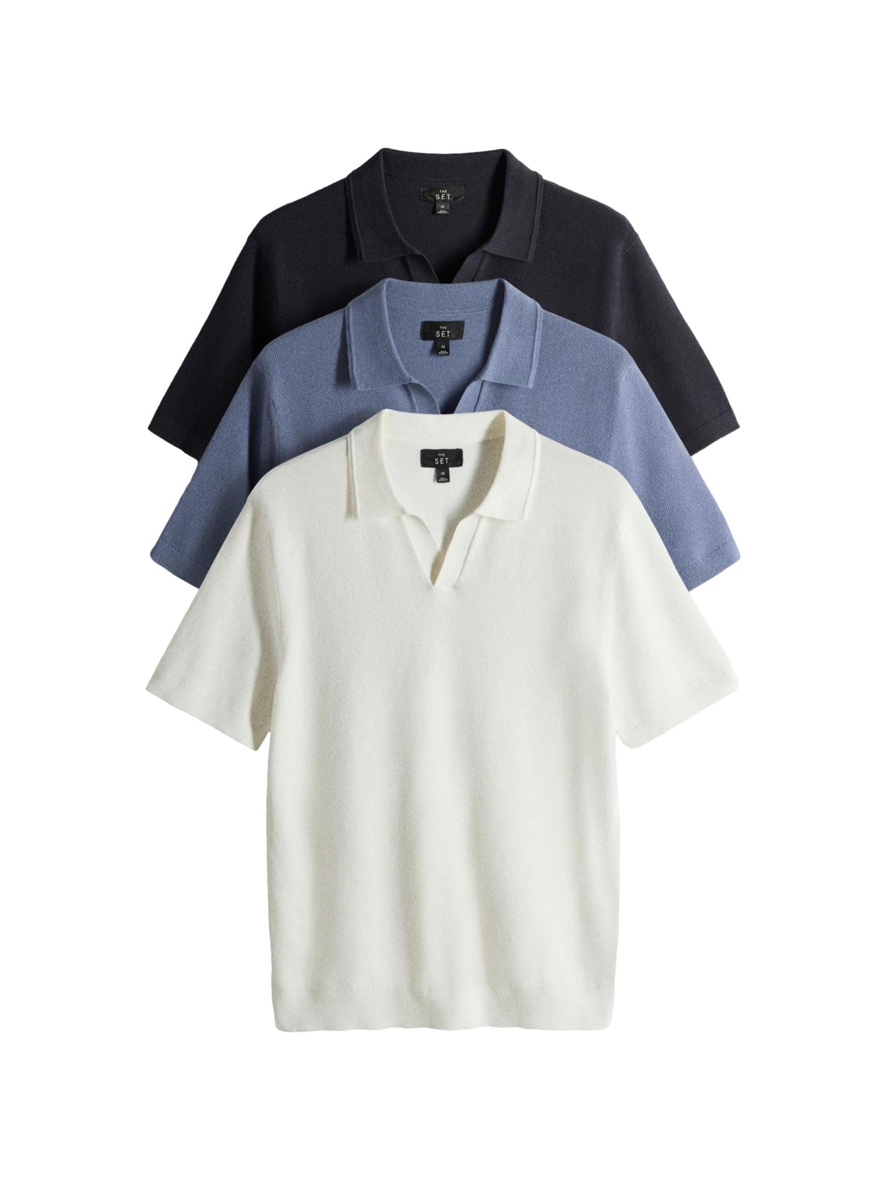 THE SET Uomini Confezione da 3 Maglie a Maniche Corte con Scollo a V in Misto Cotone a Trama fine