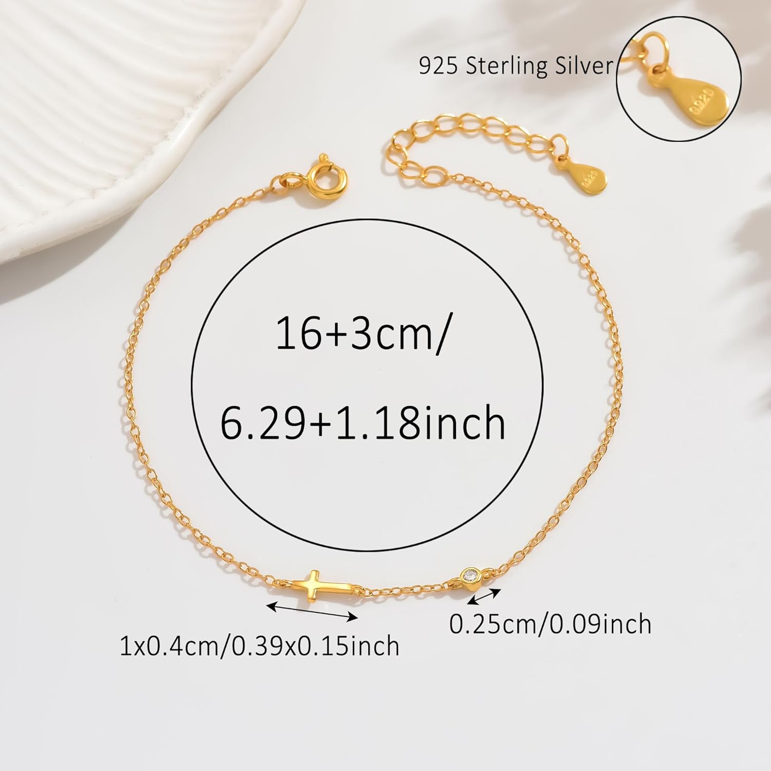 925 Sterling Silver Cross Bracelet for Women Mom Dainty 14K Gold Plated Non Tarnish Trendy CZ Horizontal Cross Bracelets Birthstone Sideway Crucifix Faith Charm Link Valentine Day Jewelry Gift for Her - Image 4