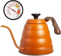 Vista 1 de Hervidor de cuello de cisne con termómetro para verter sobre café y té, 42 onzas líquidas, acero inoxidable de alta calidad, control de temperatura