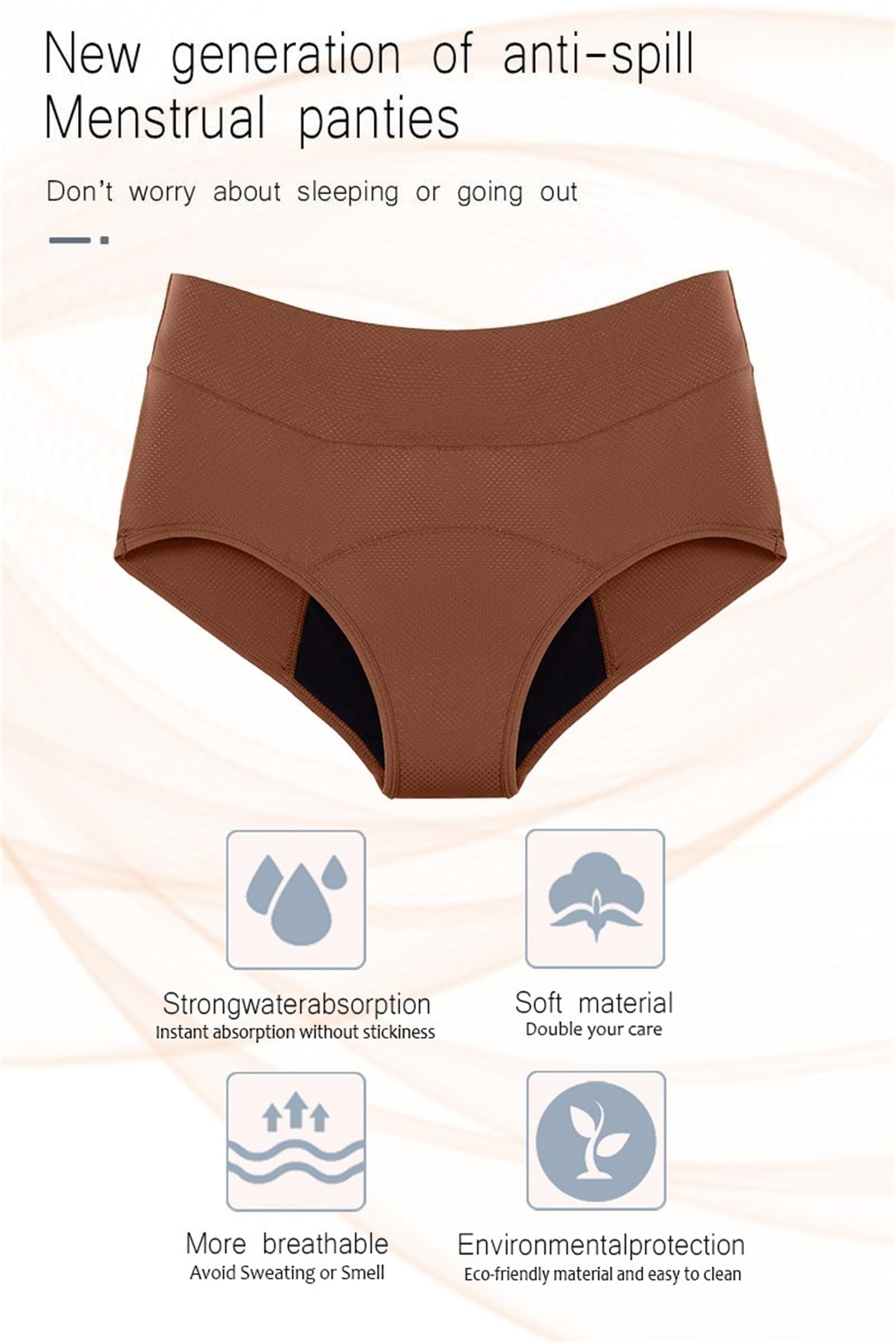 Generisch Ropa interior menstrual de algodón de alta calidad a prueba de fugas, más de 12 horas, reutilizable y lavable, protección de día y noche, Negro , L