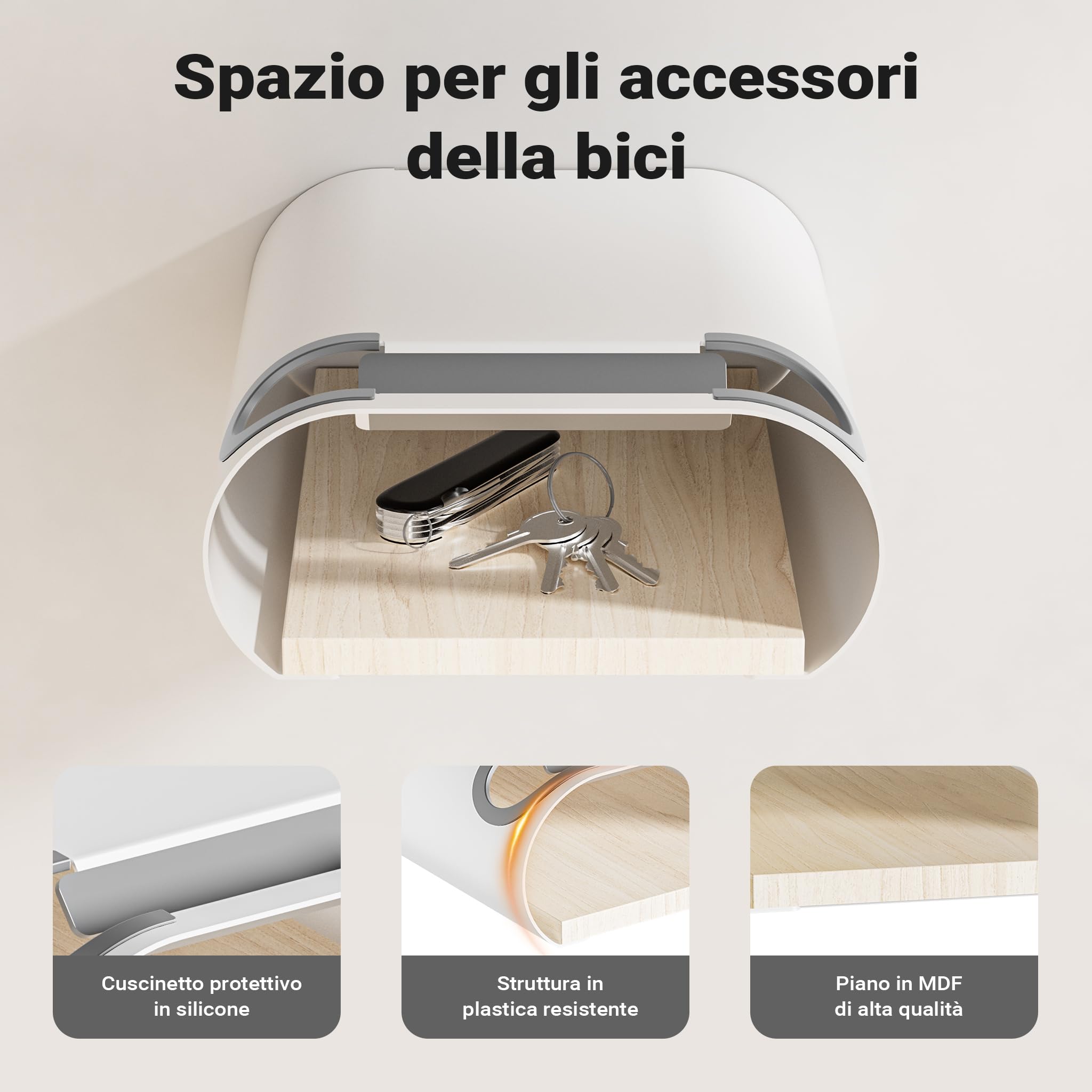 Wiltec Supporto a Parete per Bicicletta 25,6 x 30 x 11,4 cm Fino a 25 kg, portabici Universale, in Sospensione, per Tubi Orizzontali Ø 55 mm e manubri Larghi 500 mm