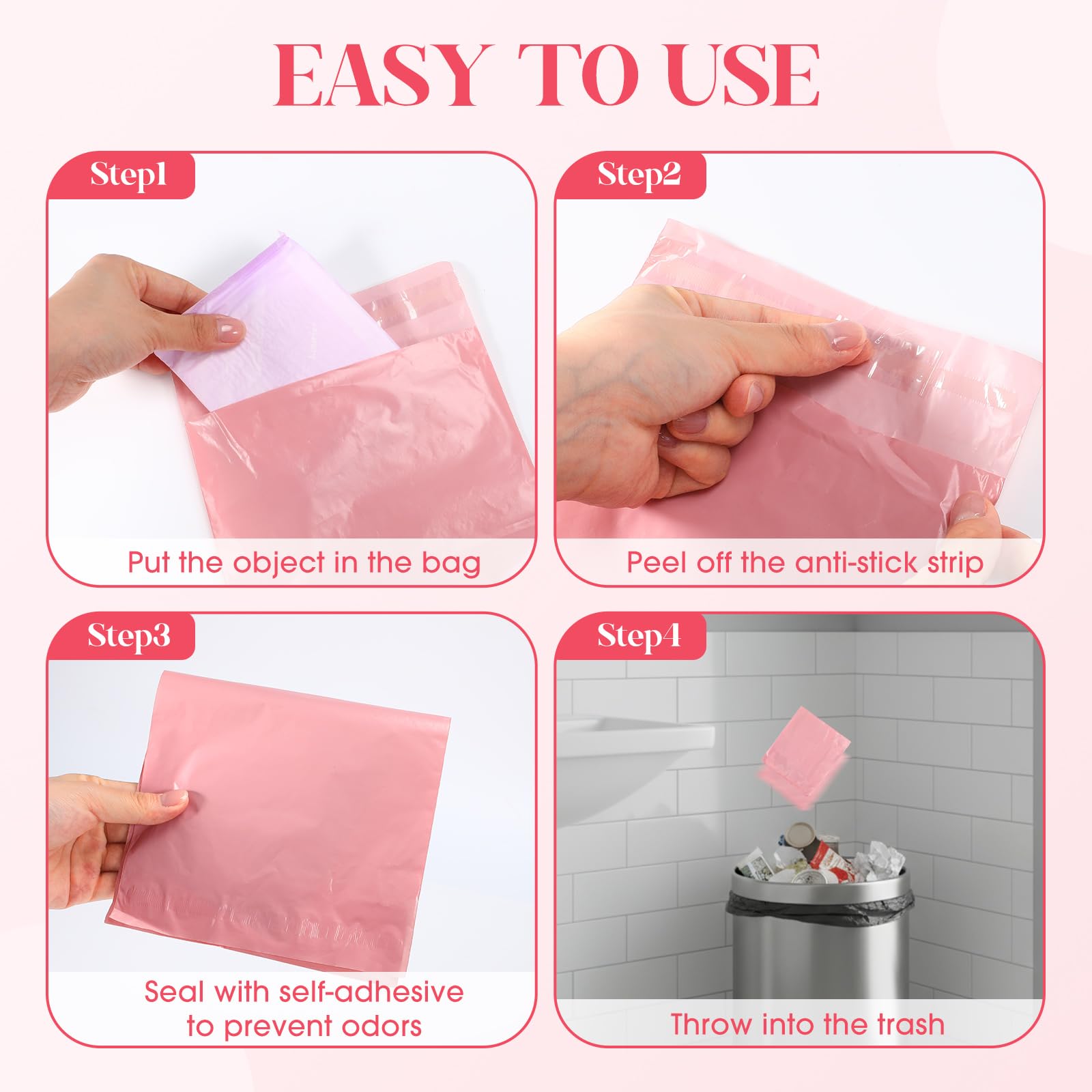 1000 Pcs Sanitary Napkin Disposal Bags Bulk Pink Feminine Hygiene Bags Pack 9.8 x 5.9 Inch to Block Odors for Tampons and Pads Work and Home Dormitories Place