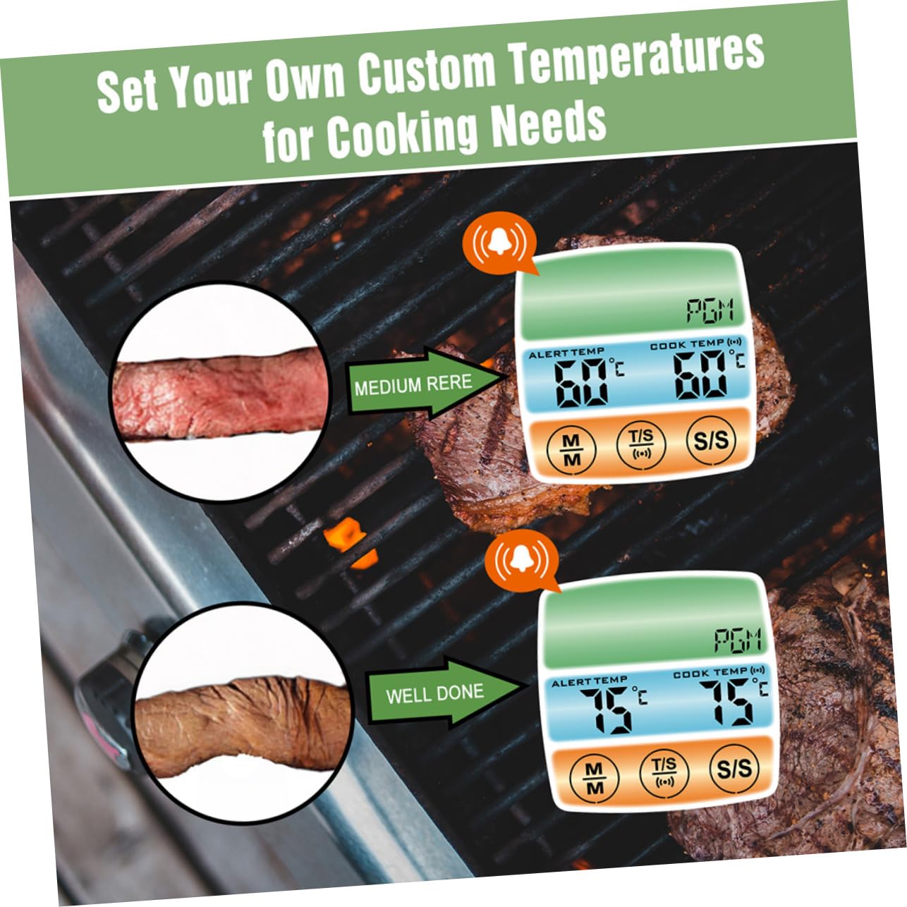 PRETYZOOM Screen Thermometer Simple Food Thermometer for Precise Cooking for Kitchen Grill No Battery Included for Home Restaurant Use