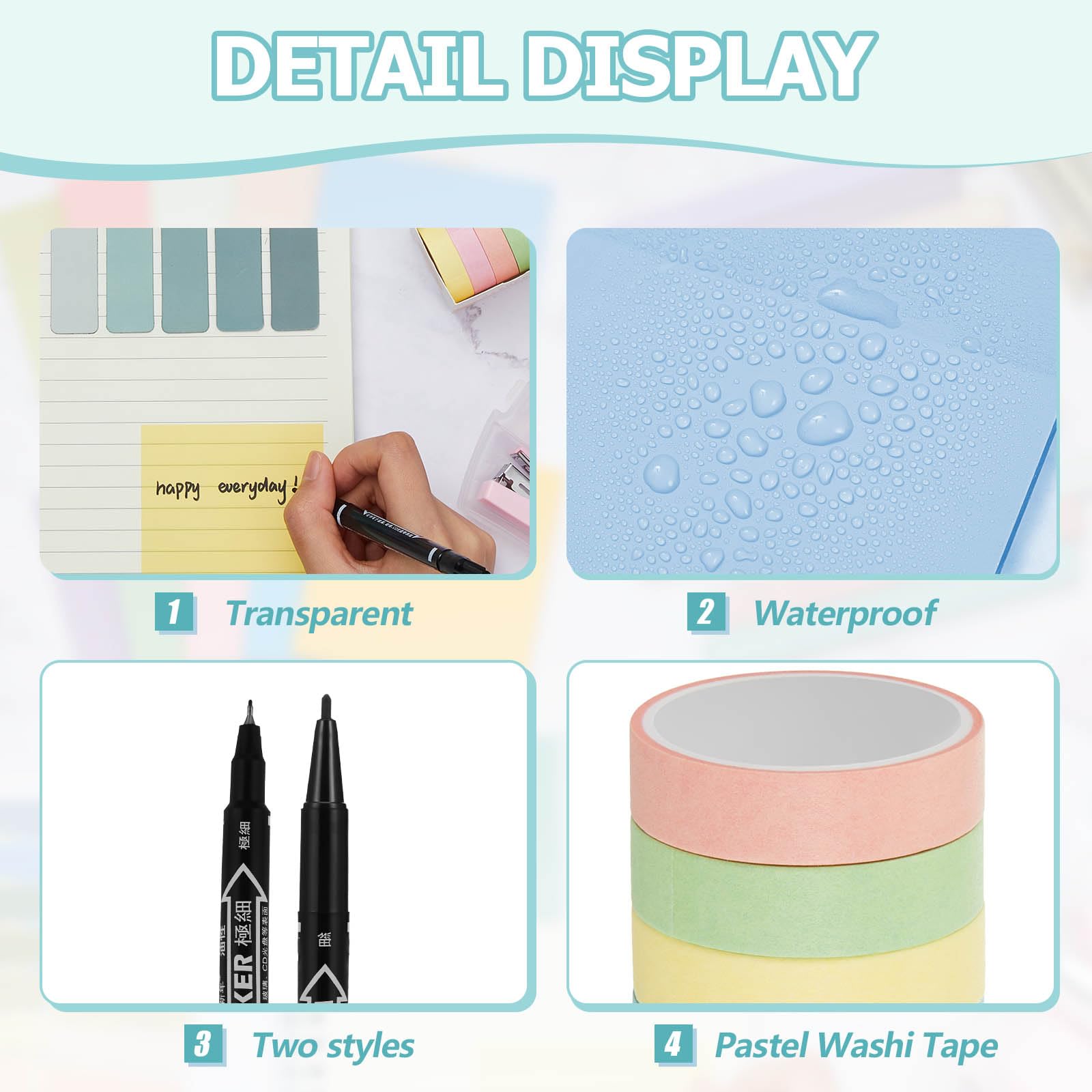 Aesthetic Book Annotation Kit - 60 Pcs Stationery Set With Highlighters, Pens & Sticky Notes