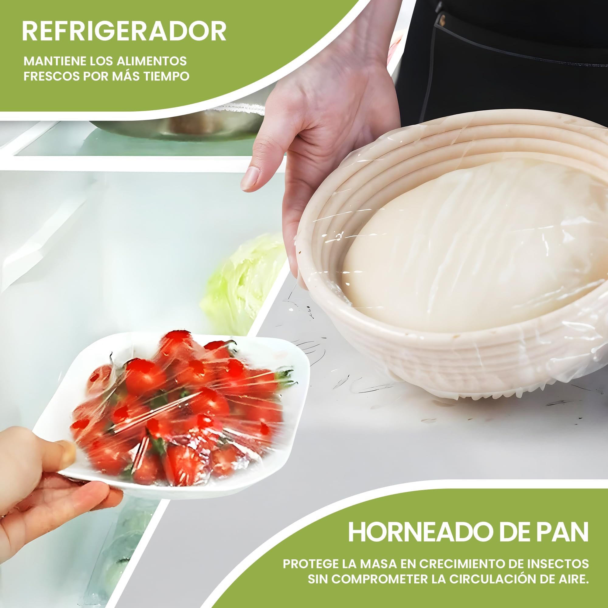 Culivac Cubiertas para Alimentos Bioline ECO-LDPE, banda elástica caucho natural, Bolsas para Tapar Alimentos, film transparente comida, cuencos, pasteles, hecho en Suecia, sin BPA, 10 uds 55x33 cm.