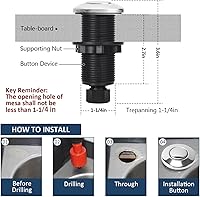 Vista 5 de Kit de interruptor de aire para eliminación de basura, desagüe de fregadero, eliminación de basura larga de acero inoxidable, botón
