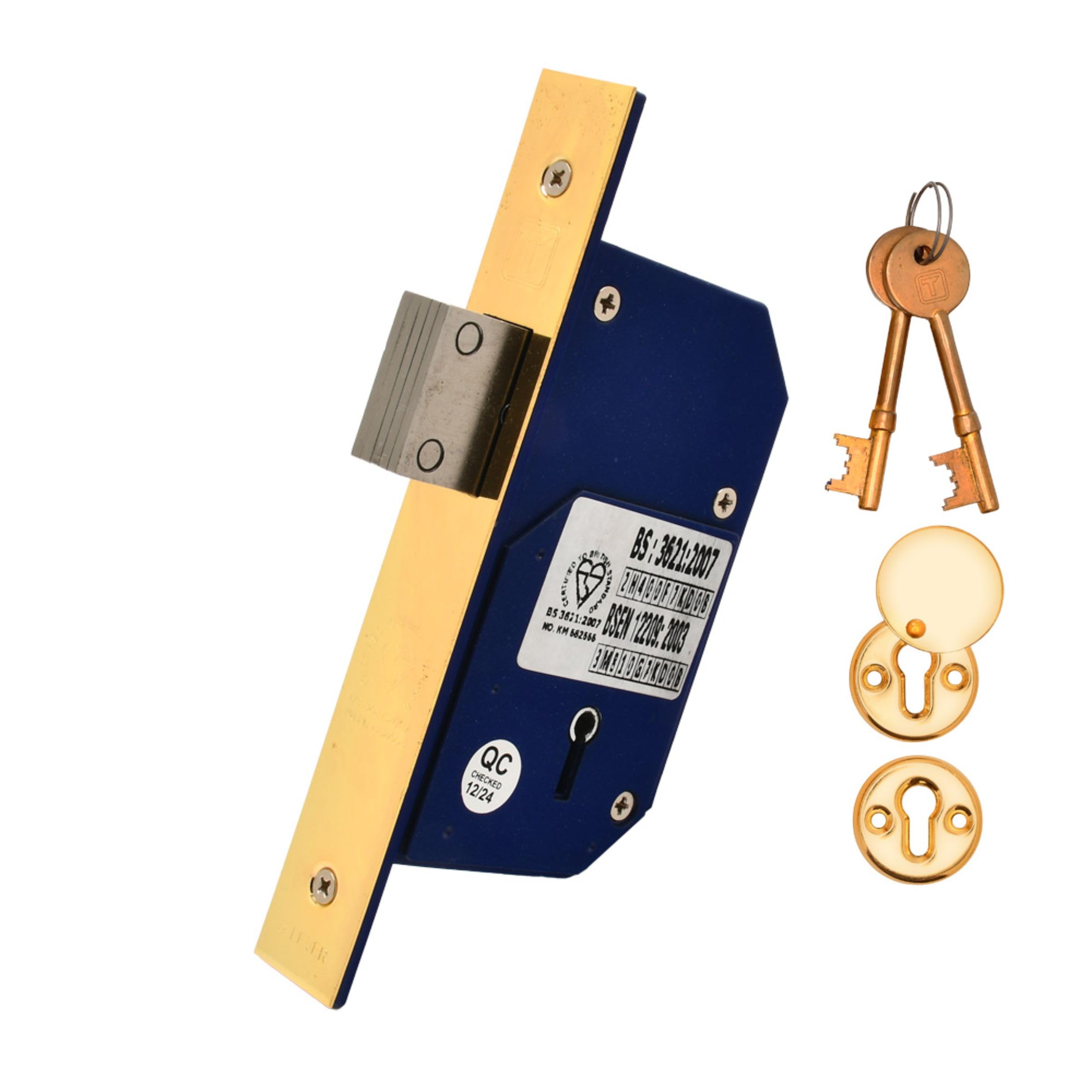 Tss Brass Retro Fit British Standard Upright 5-Lever Mortice Deadlock – 40 Mm / 53 Mm Backset Upright Deadlock – Bs3621 5 Lever Mortice Lock For External Timber Doors - With Fixings (Brass)