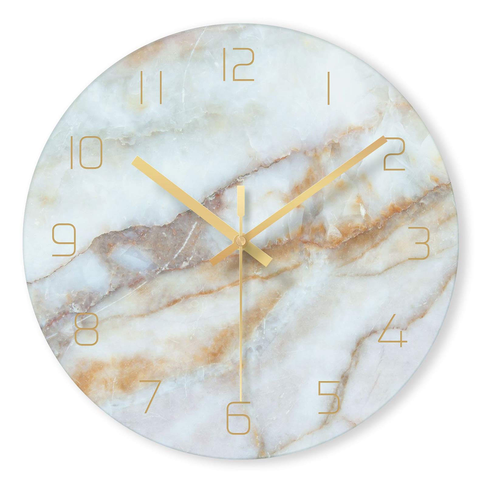 Fenteer Große Bauernhaus Wanduhr 12 Zoll mit Glas Marmor Wanduhr Schweigen Batterie Betrieben Moderne Glas Uhren für Wände/Wohnzimmer/Home Decor/Büro - Cyan