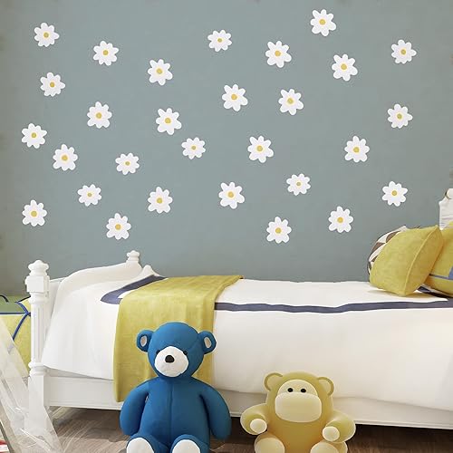 36 calcomanías de pared de margaritas blancas, calcomanías de pared de vinilo de flores, autoadhesivas, bohemio, floral, para automóvil, hogar,