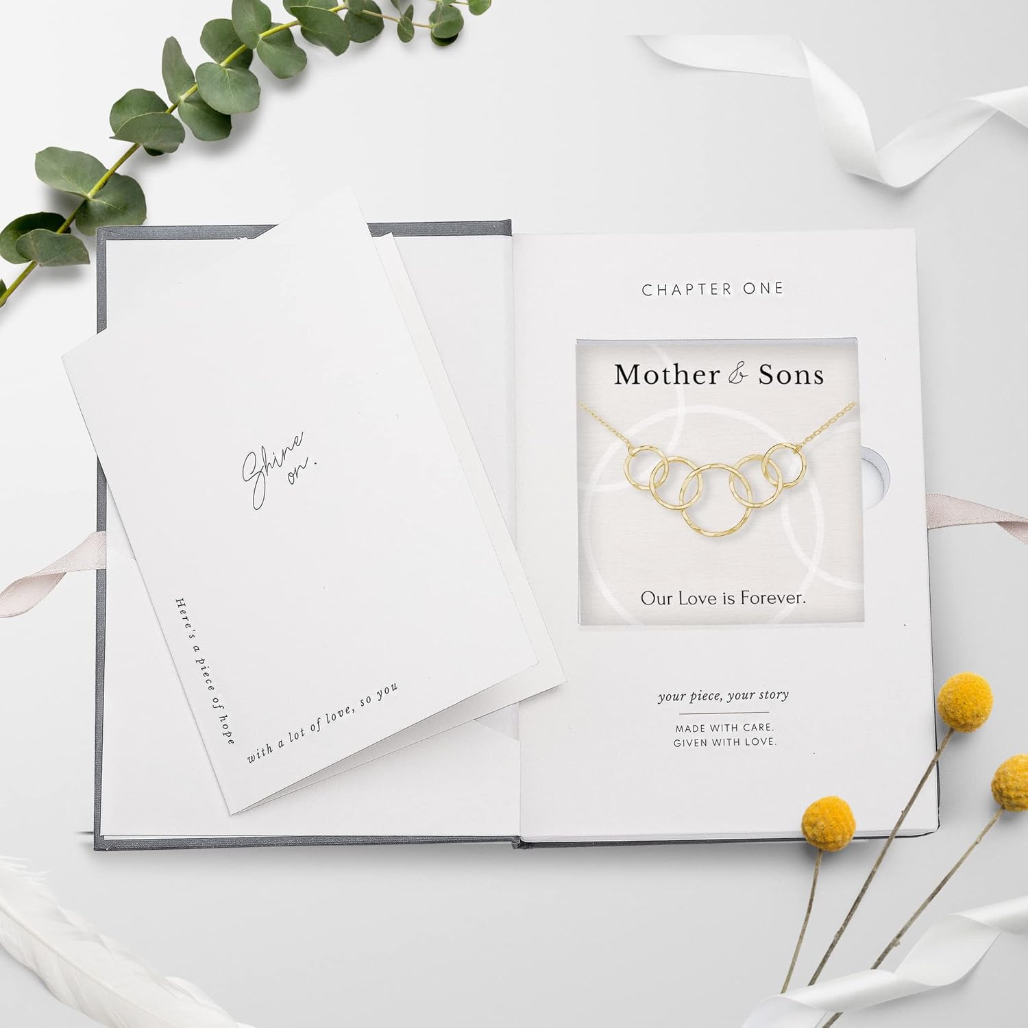 HOPE LOVE SHINE Mother Gift from Son - Mom and Son Necklace, Jewelry 17+2", Sterling Silver, 5 Interlocking Rings - Image 6