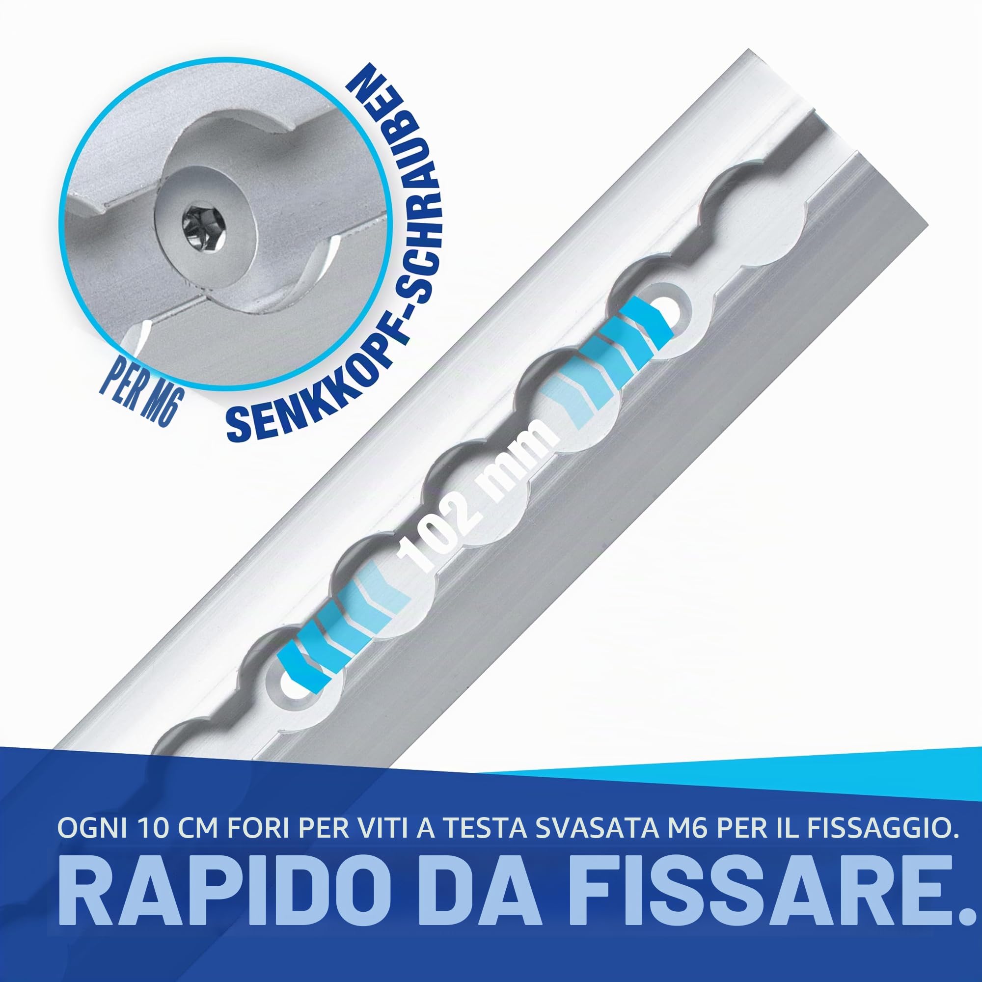NTG Set di binari aerei in alluminio, forma semicircolare, 0,5-10 m, guida aerea per fissaggio carico camion e camper - forata e anodizzata - 2x1 metro