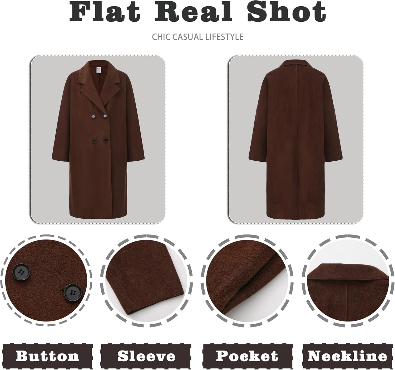 Long Coat for Women Fall Winter Wool Coats Double Breasted Midi Peacoat Trench Coats Outwear - Image 4