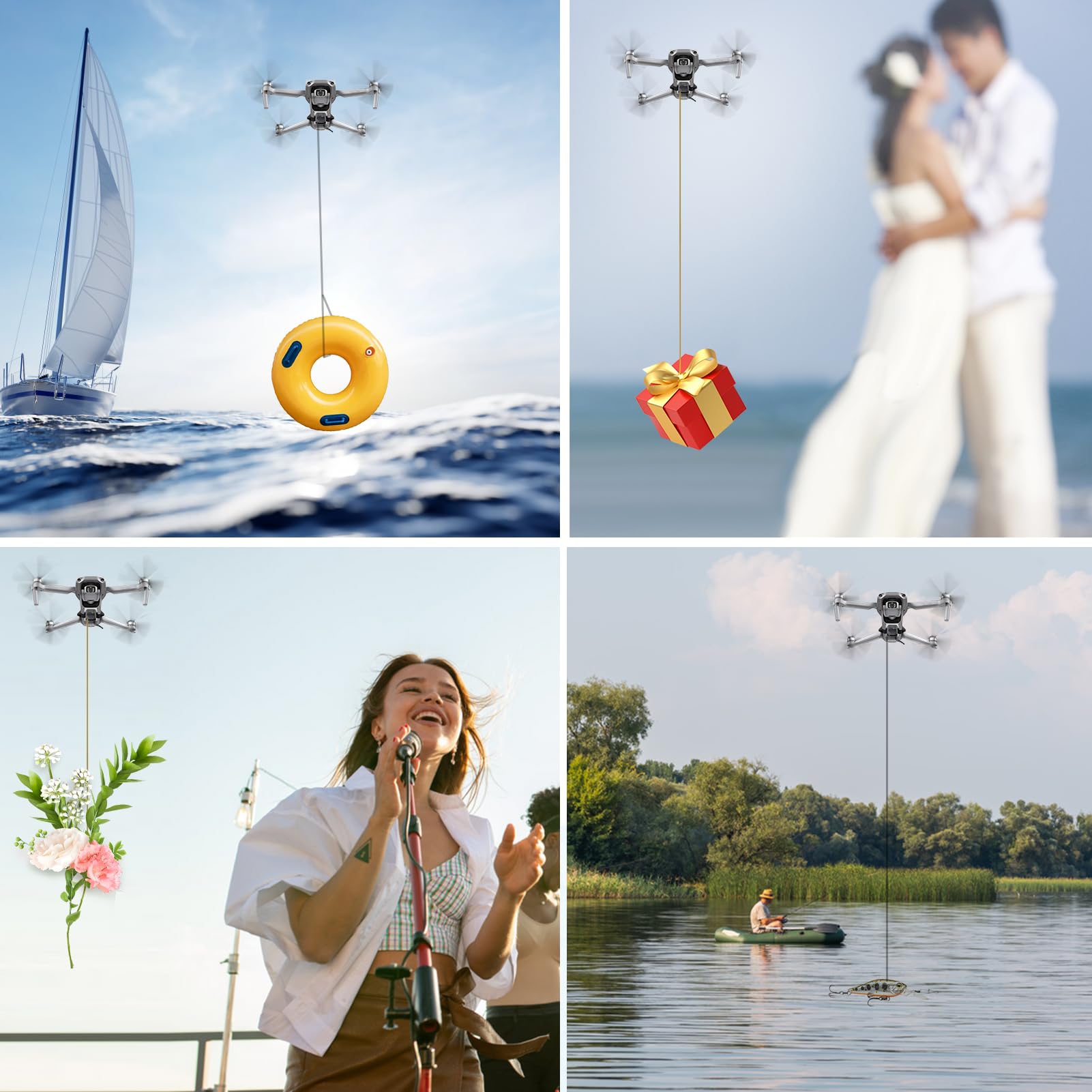 Drone système Airdrop Système de transport payant pour Mini 4 Pro pour 2 3 Air 3 Accessoires pour appât de pêche Mariage Fête Drone Besoins de sauvetage et appareil de