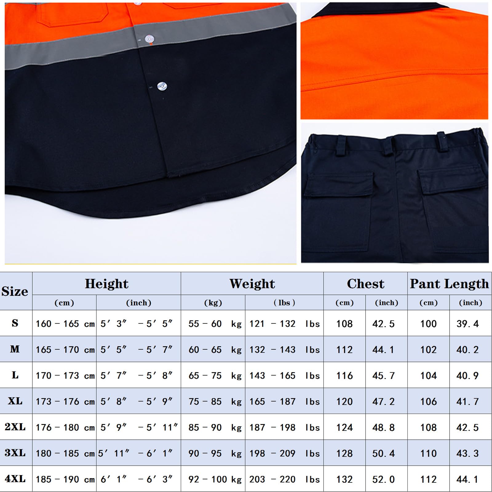 Loose Fit Combinaisons Coton Travail Salopette Veste Et Pantalon Costume Workwear Avec Bande Réfléchissante