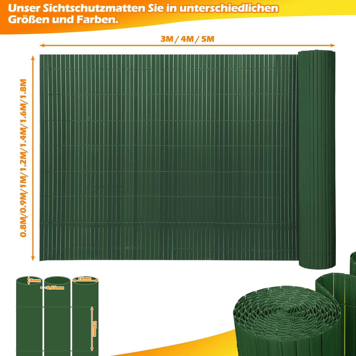 Recinzione Canniccio in PVC, 90 x 800 cm, protezione da sguardi indiscreti per giardino, con fascette per recinto, rinforzo di 3 pesi, rivestimento per balcone, recinzione da giardino,