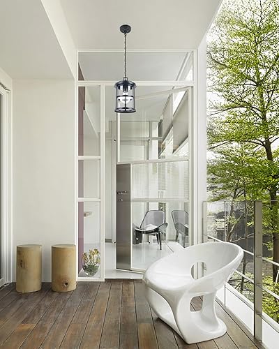 Miniatura 5 de UFOND Farol colgante para exteriores, lámpara colgante en acabado negro para porche, 1 paquete de linterna colgante exterior con vidrio transparente