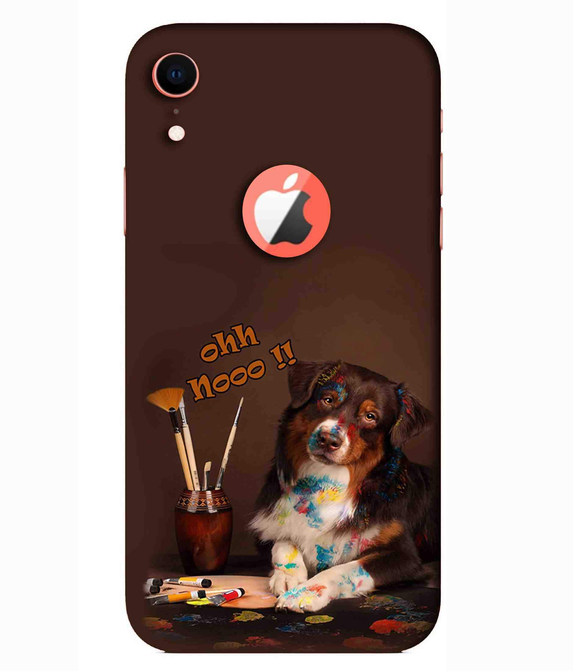 MaroraCases Ohh NOO Dog Paints Canvas Funny Animal Lovers Hard Printed Designer Case for Apple iPhone XR (Logo View Case) Back Cover MRR1178