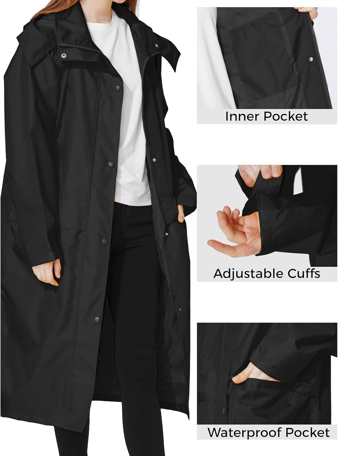 Ubon Women's Rain Coat Waterproof with Hood Long Raincoat Packable Rain Jacket Casual Windbreaker - Image 6