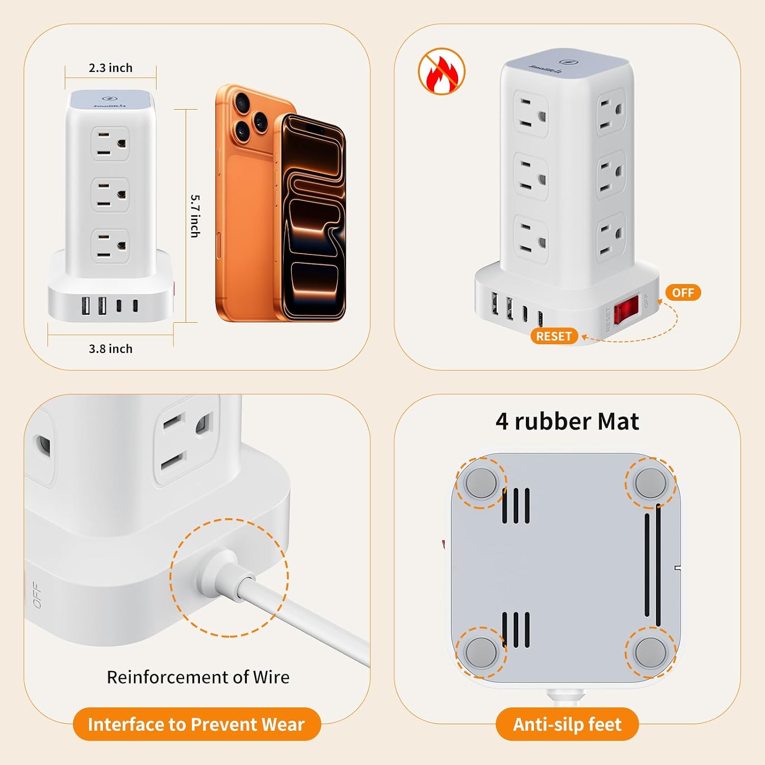 Extension Cord with Multiple Outlets, SMALLRT Power Strip Tower, Outlet Extender with 12 AC Outlets 4 USB, 6.5FT Extension Cord for Home Dorm Room, Office Supplies,Overload Protection 8 71S6afcTbeL. AC SL1500