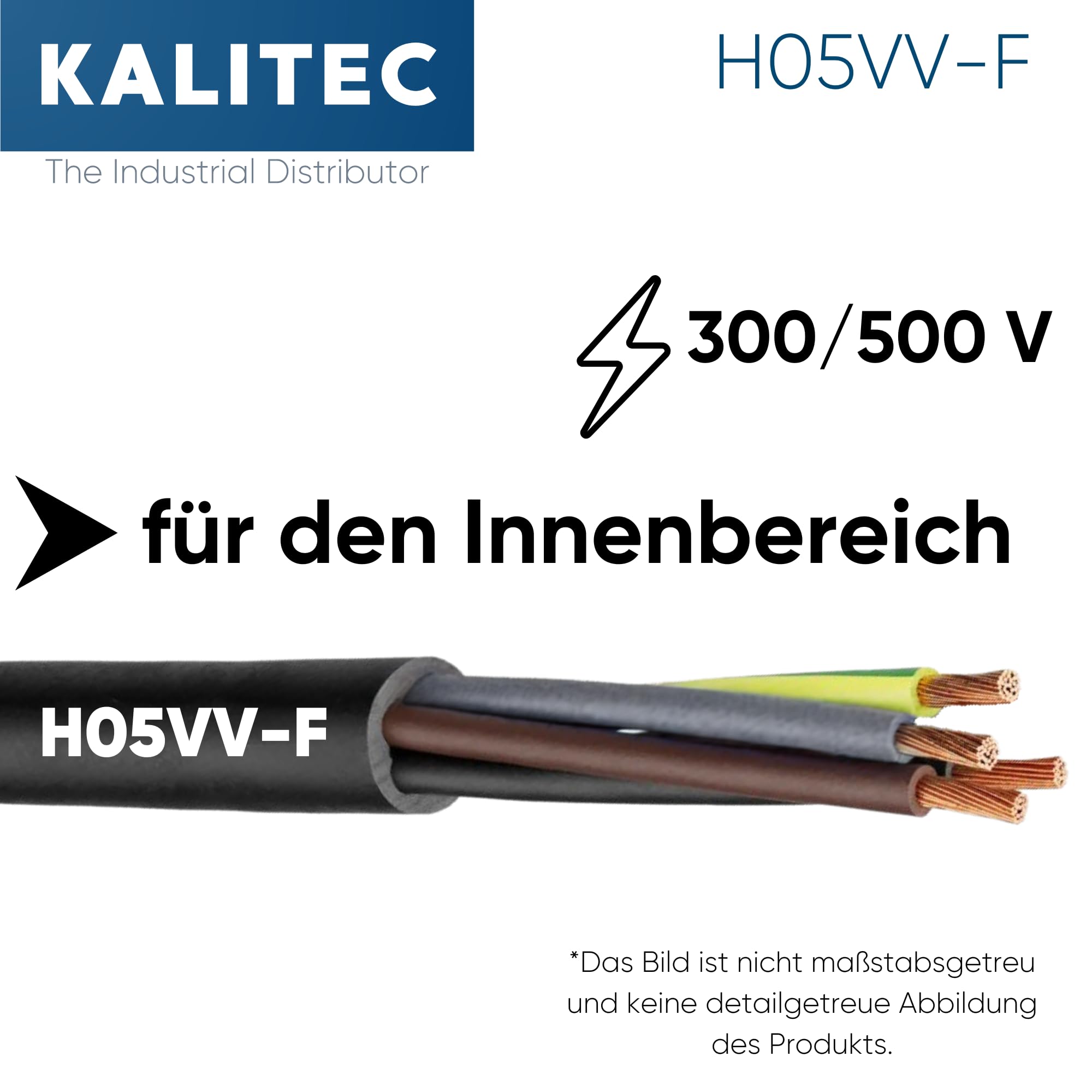 5 Meter Kalitec H05VV-F Schlauchleitung 4x1 mm² I Stromkabel 4G1 mm2 mit Schutzleiter I PVC Kabel für Innenbereich I Elektrokabel schwarz I Lampenkabel flexibel I Gerätekabel 4 adrig | PVC Elektrokabel 4-adrig mit Schutzleiter für Innenbereich - Flexibles
