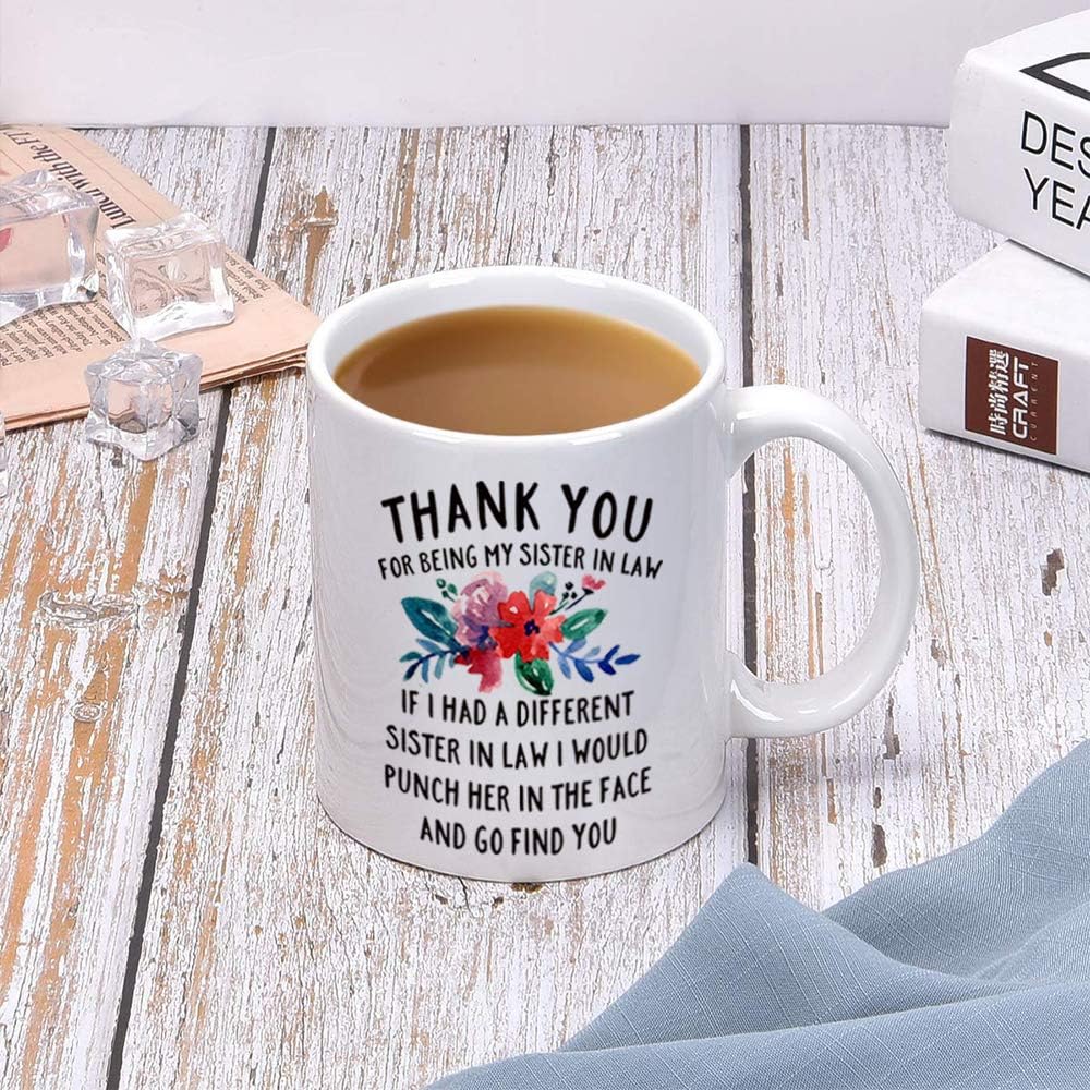 DQG CVT Best Sister-in-Law Mug - Thank You for Being My Sister In Law Coffee Mugs - Funny Sister-In-Law Gift - Unique Family Gag Gift - Birthday Christmas Novelty Present Ideas Cup Ceramic 11oz - Image 4