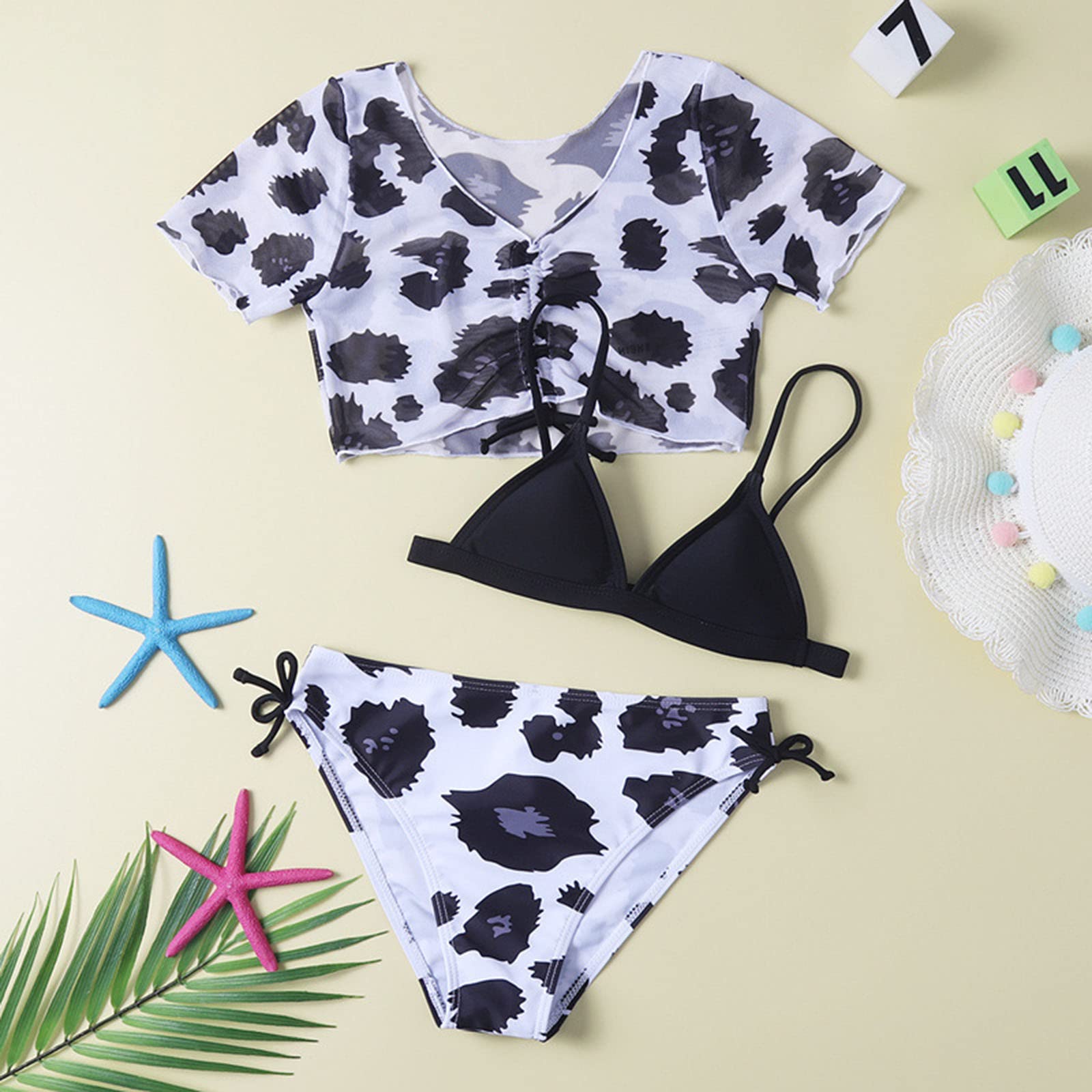 Generisch Tankini para niña, traje de baño para niños, bebé, niña, primavera, verano, secado rápido, impresión bikini, 3 piezas, traje de baño de playa, ropa