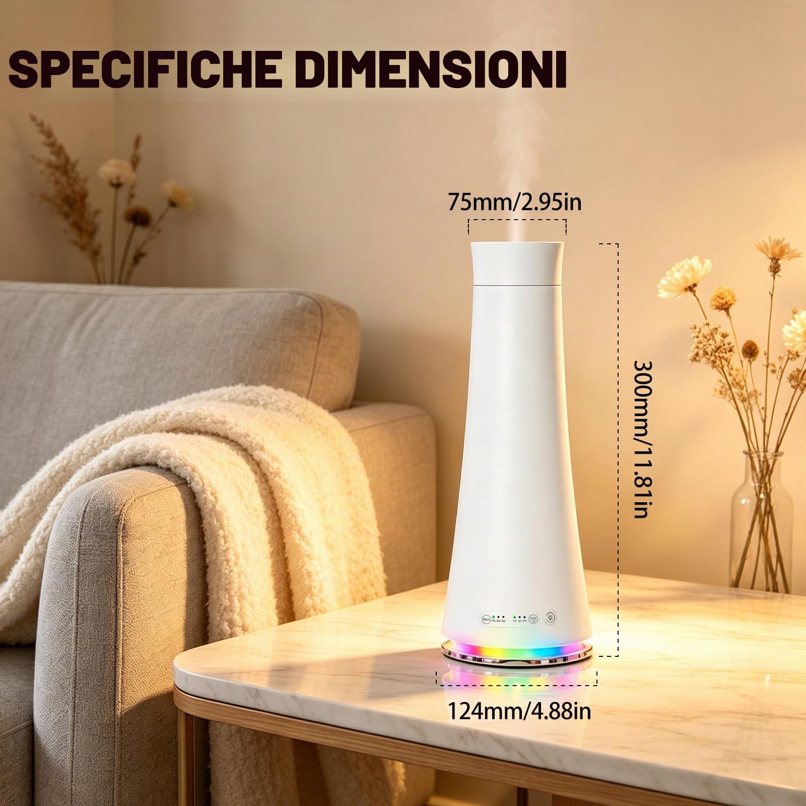 Diffusore di oli essenziali senza acqua con luce notturna, adatto per ambienti fino a 140 m². 4 impostazioni del timer, 3 livelli di intensità del (XL)