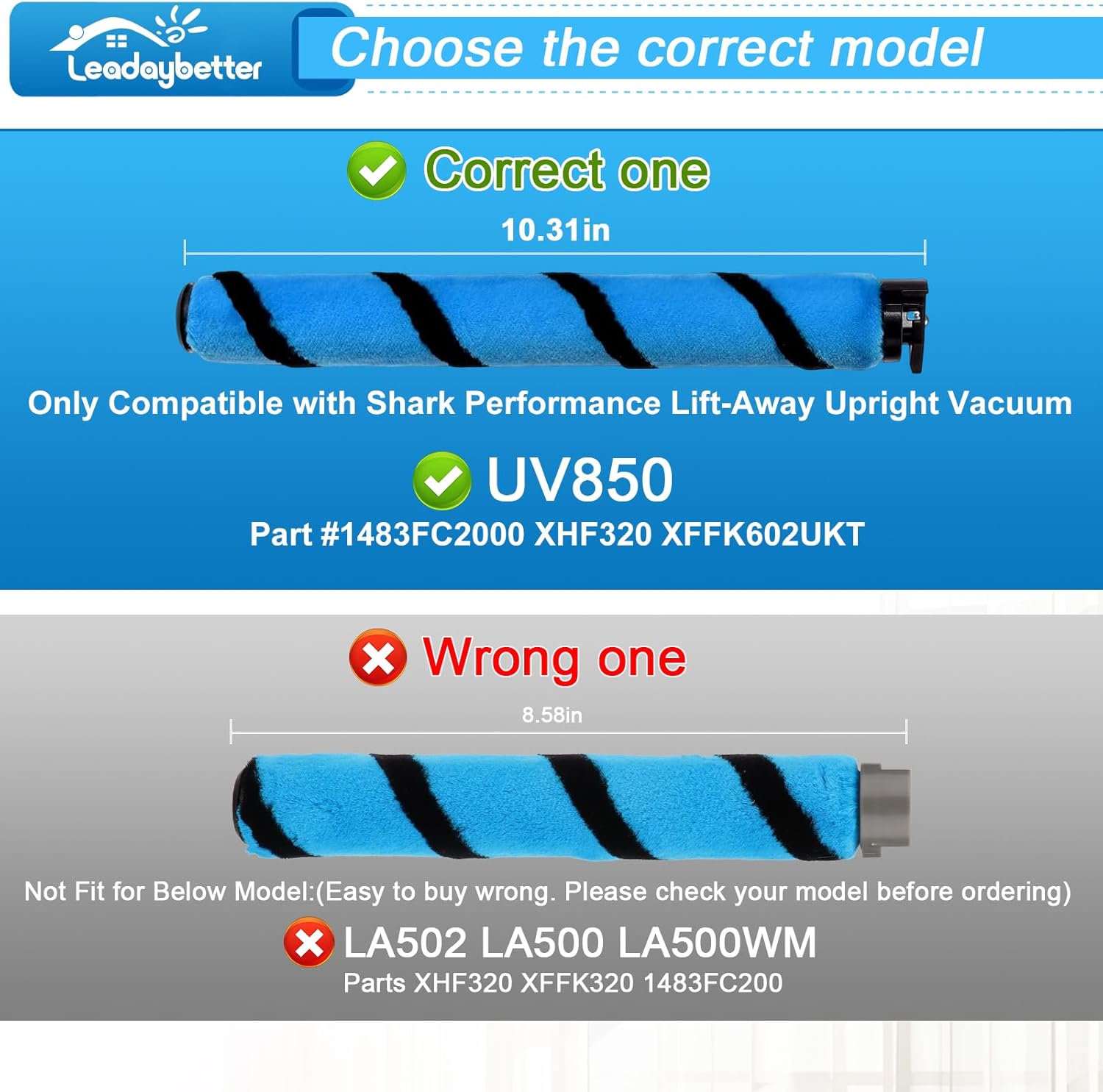 Leadaybetter UV850 Brush Filter Replacement Parts for Shark Performance Lift-Away ADV DuoClean Upright Vacuum, 1 Soft Brush Roll, 2 HEPA, 6 Foam Felt Filters, Part #1483FC2000 & XHF320 & XFFK602UKT