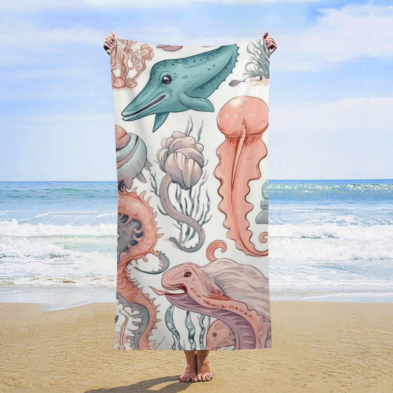 NTVOWPZO Colorful Ocean Beach Towel Oversized Microfiber Bath Towels Lightweight Sand Proof Beach Towels Absorbent Pool Towels for Swimming Yoga Bathroom Towel 31.5" X 63"