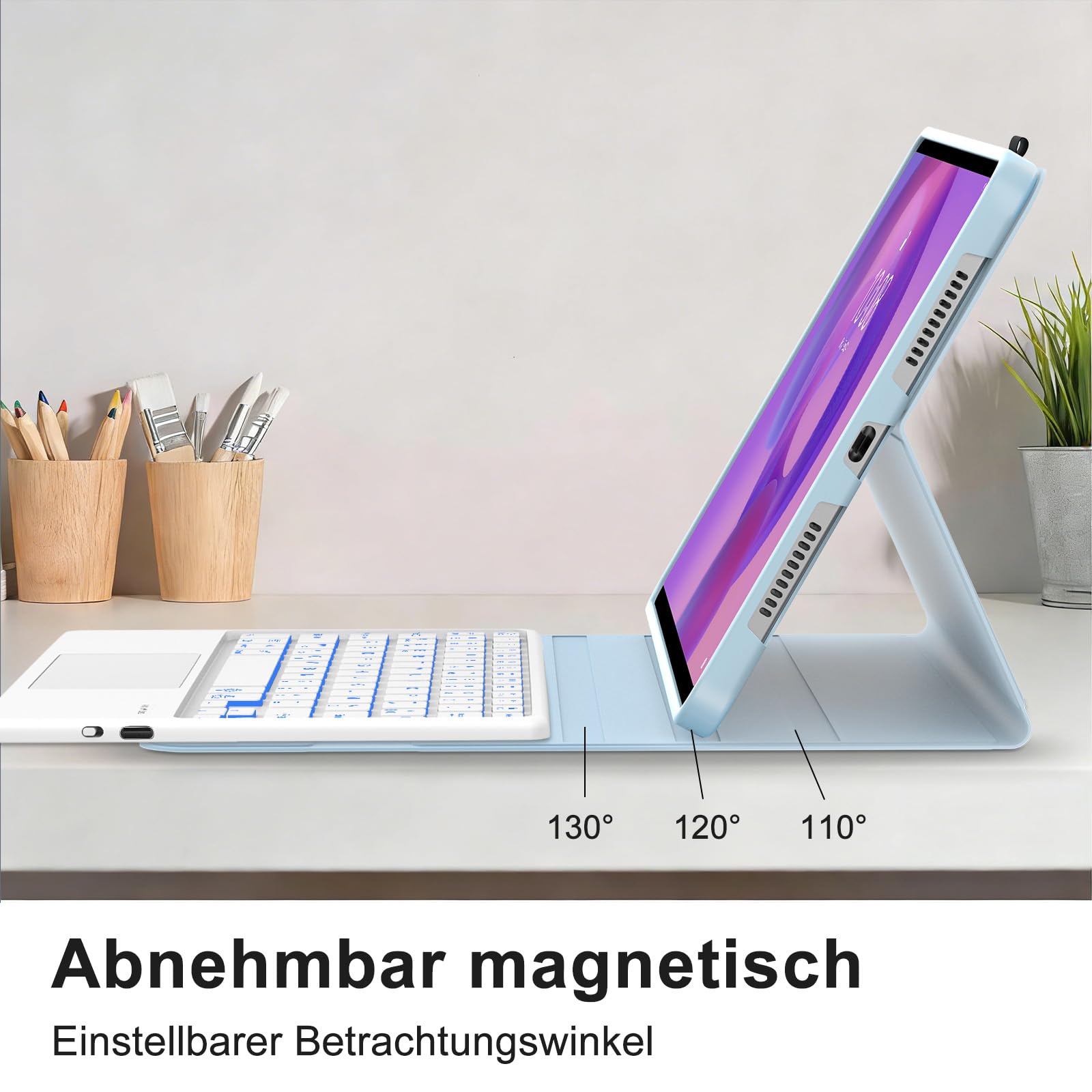 FOGARI Per Lenovo Idea Tab 2025 11/Tab M11 2024 11 Pollici Cover Tastiera | Custodia Tastiera Bluetooth Rimovibile con Retroilluminazione 7 colori e Touchpad, Keyboard Wireless Portatile, Azzurro