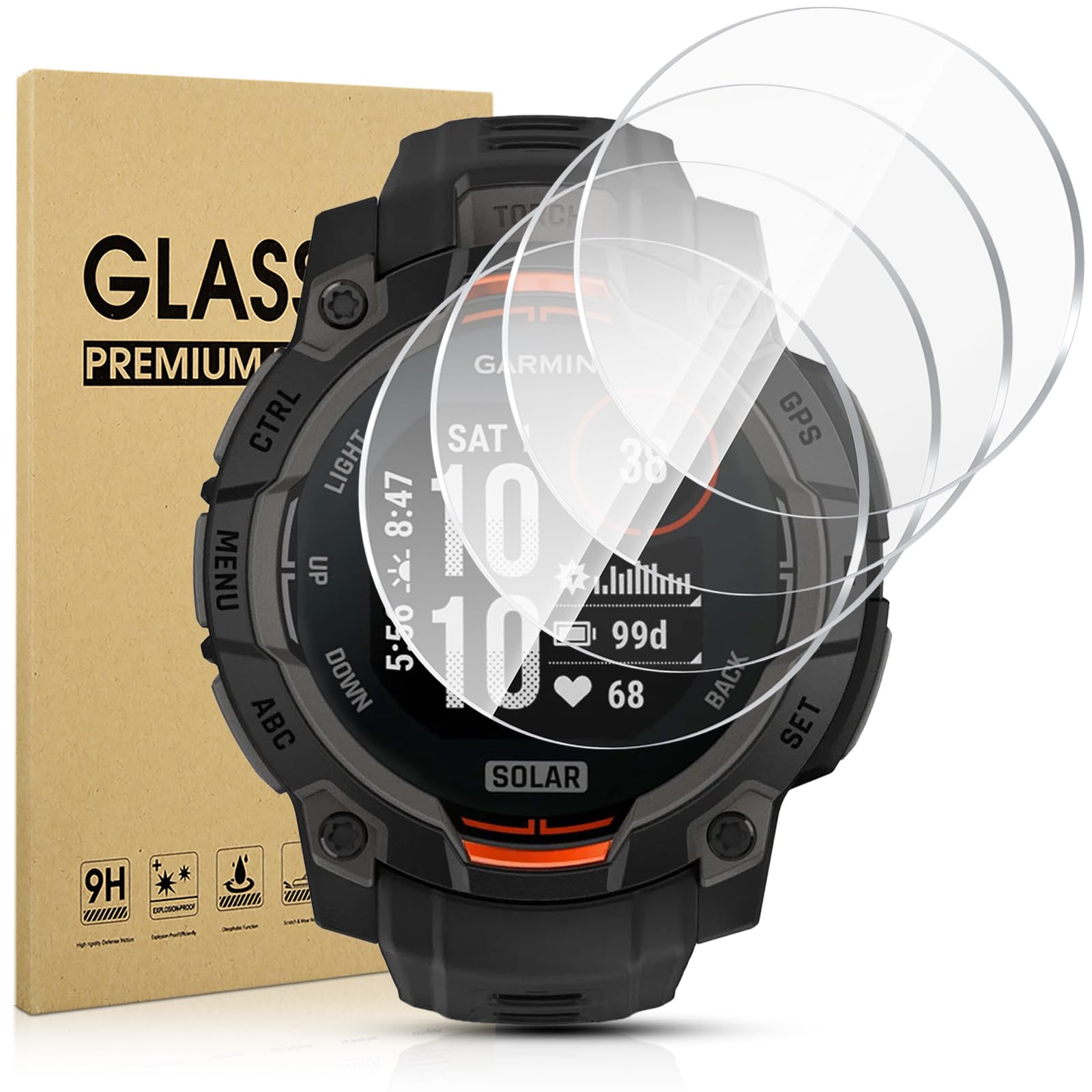 Diruite 4 Sztuki Ochraniacz Ekranu do Garmin Instinct 3 45mm Solar/AMOLED,HD Szkło Hartowane Folia Ochronna