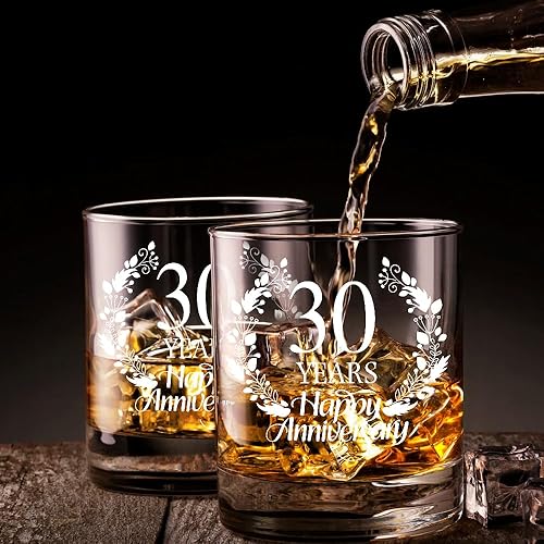 Miniatura 4 de Perfectinsoy Juego de regalo de cristal de whisky de 30 años, regalo de boda para mamá, papá, abuelos, alma gemela, pareja, regalos de 30 años
