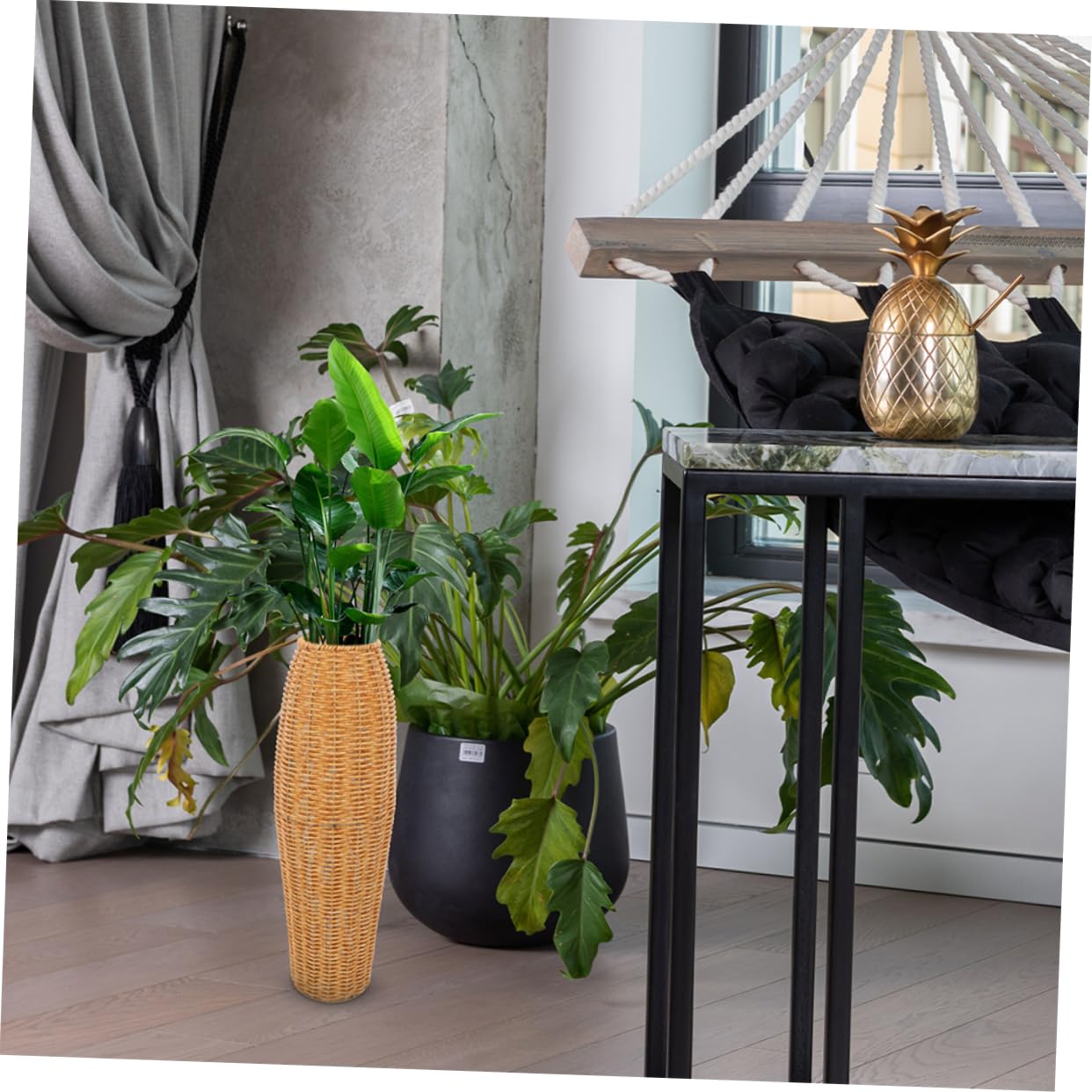 Holibanna 2piezas Jarrones Altos De Suelo De Plástico con Diseño Imitación Ratán Decoración Rústica Moderna para Salón Soporte Resistente para Flores Artificiales y Secas Estilo Natural y Du