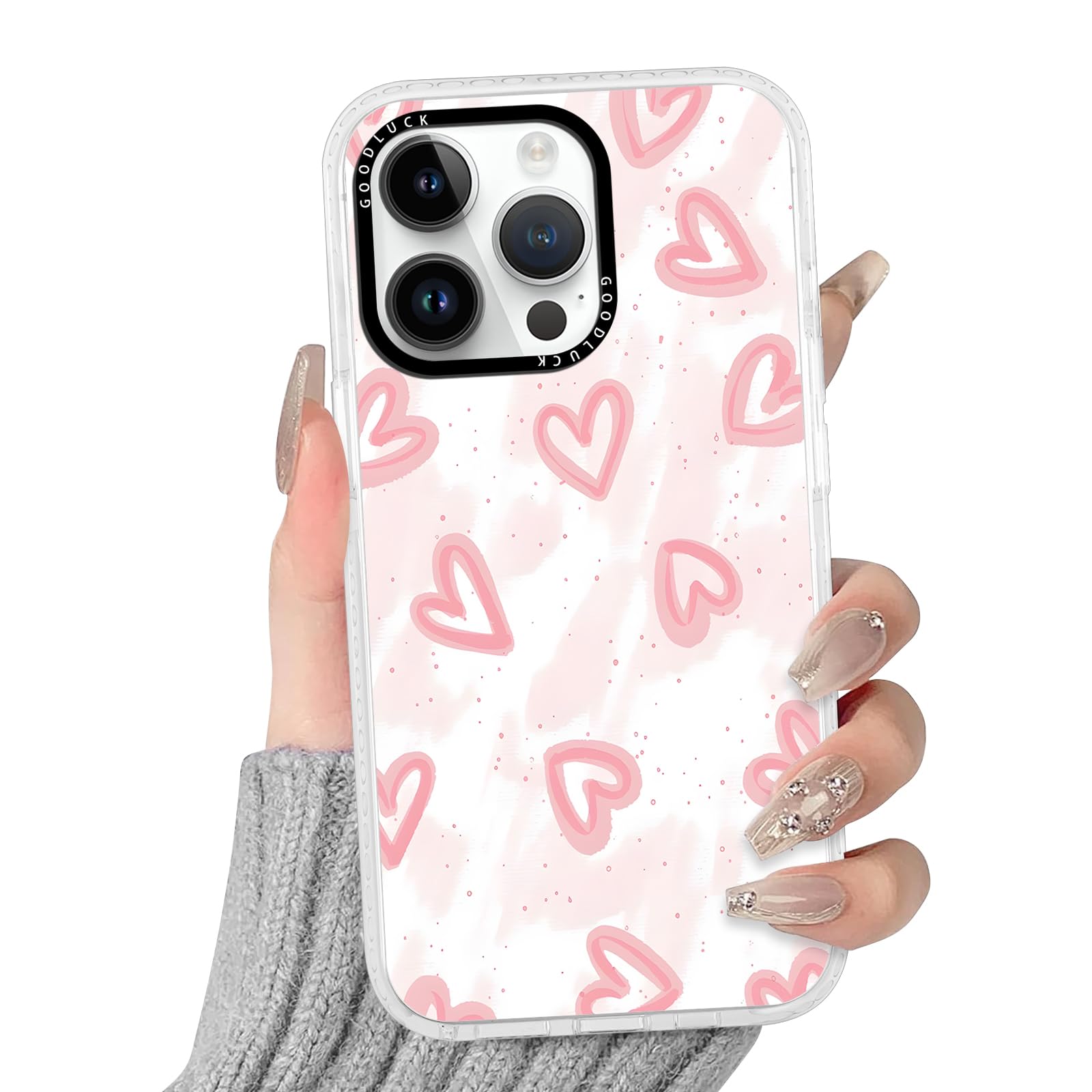 Yirlbey Transparente Funda para iPhone 11 Pro 5,8", Aesthetic Corazón Motive Rosa Lindo Dibujos Carcasa para Mujer, Silicona Parte Trasera de PC Case Antigolpes para iPhone 11 Pro Cover, Heart