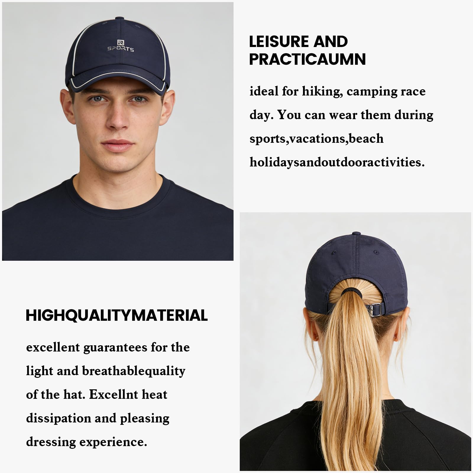 2 Packs Gorra de Béisbol Secado Rápido Hombre, Gorra de Béisbol Protección Solar Transpirable Resistente Al Sudor, Sombrero de Pesca Senderismo Plegable para Deportiva el Sol al Aire Libre - 5