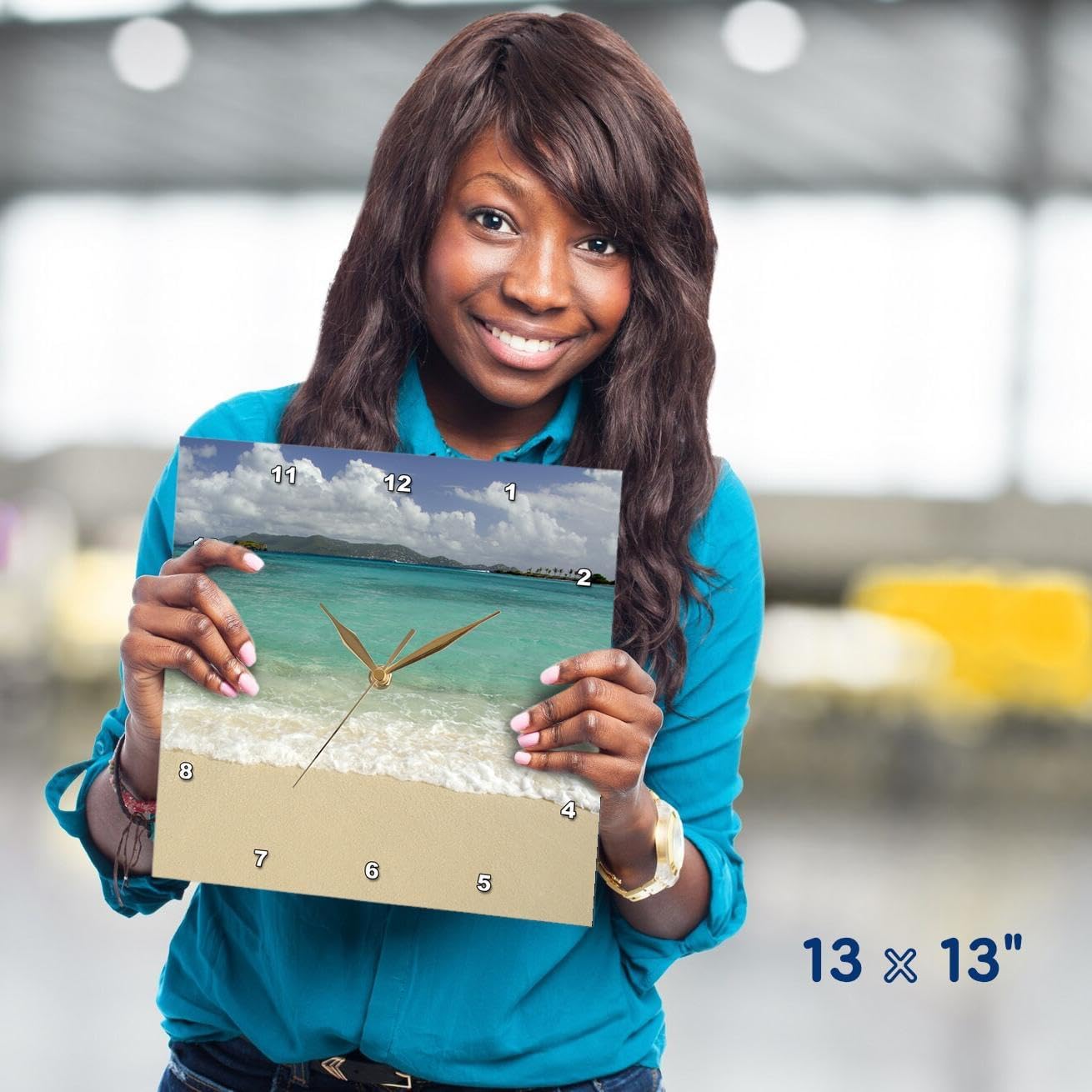 3dRose DPP_70117_2 USVI, St. Thomas, St. John Bay, Sapphire Beach CA37 CMI0040 Cindy Miller Hopkins Wall Clock, 13 by 13-Inch