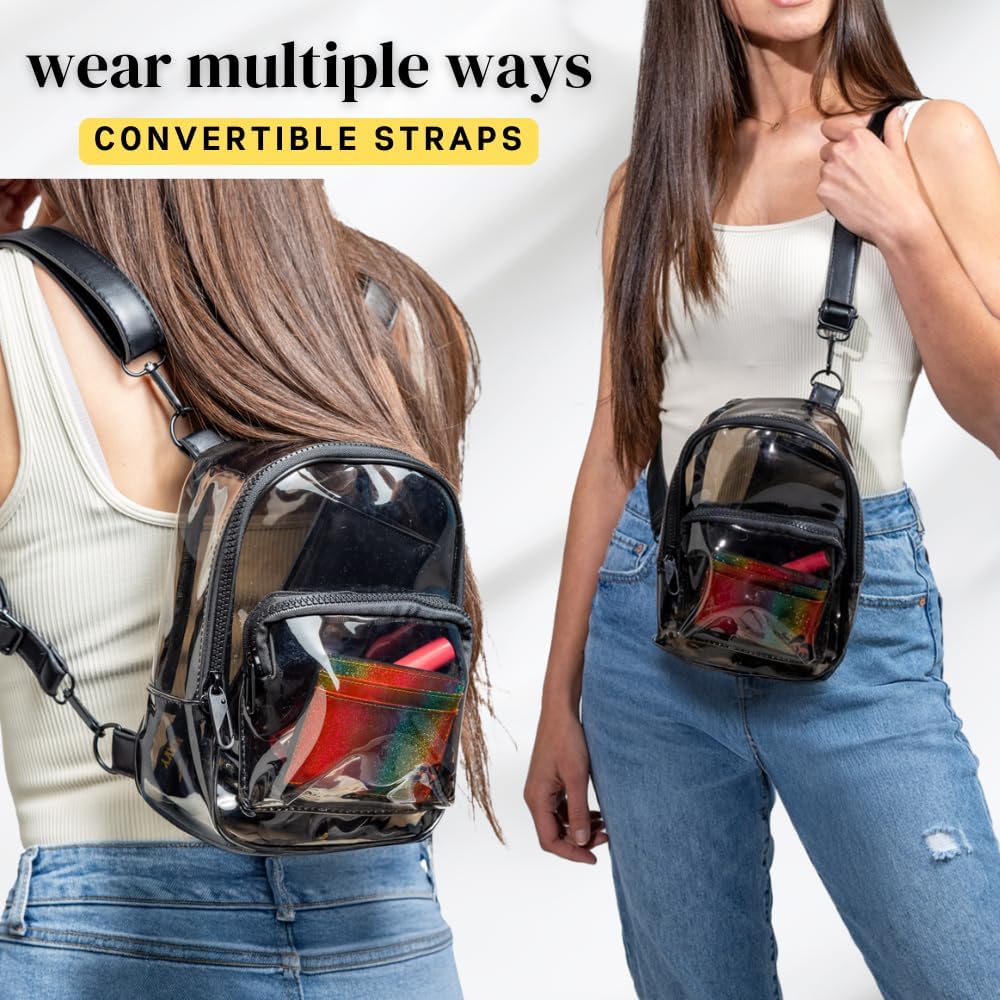 OTW Anti-Theft Black Clear Transparent Small Mini Backpack Convertible Straps Crossbody for Raves Stadium Festival Concert (Mini - Black) - Image 4