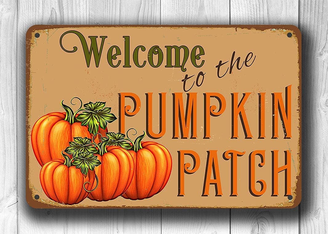 Haosensix Vintage Pumpkin Metal Tin Sign Welcone to The Pumpkin Patch Poster Painting Farm Indoor/Outdoor Best Farmhouse Wall Decor Retro Metal 12x16 Inch