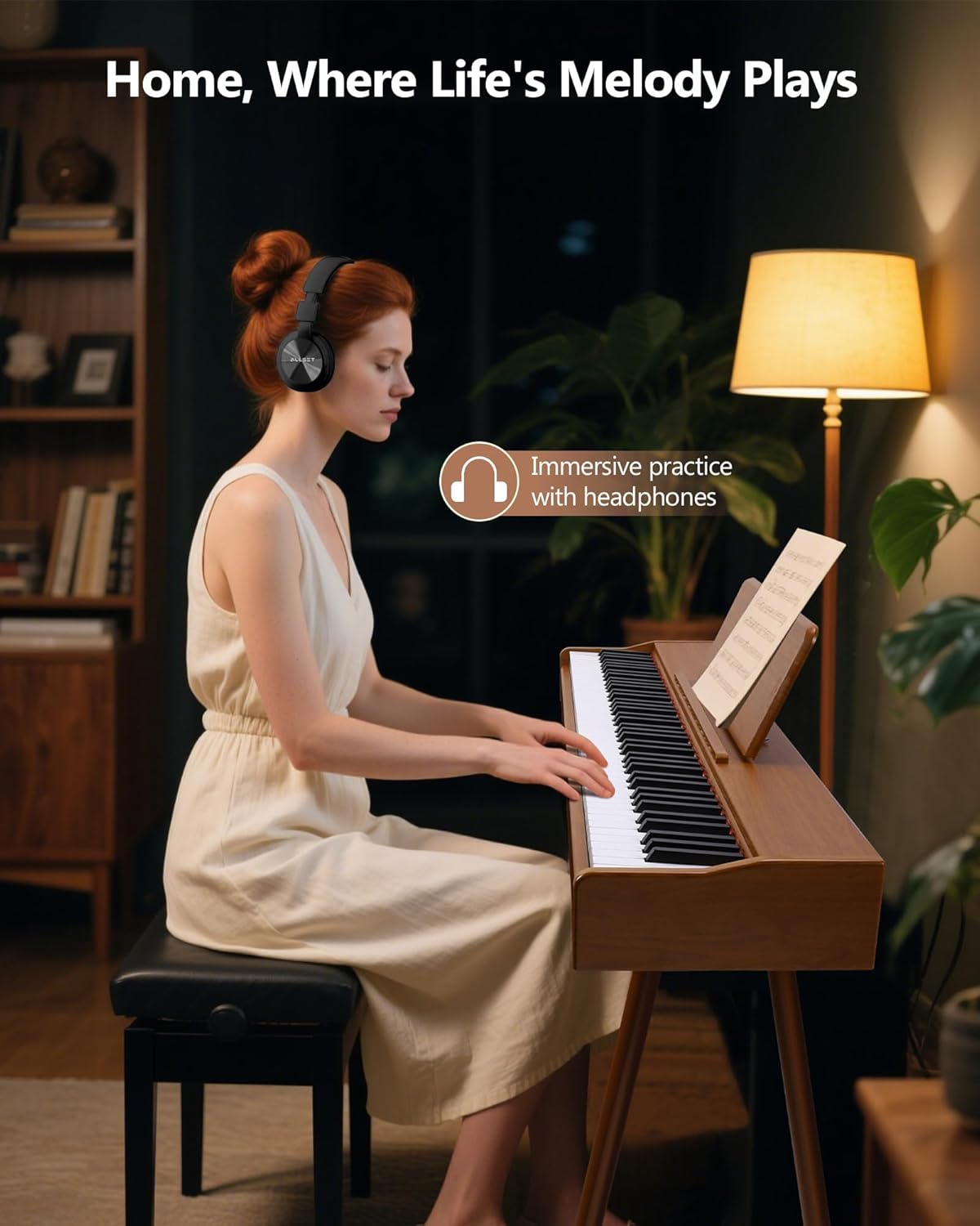 ALLSET Digital Piano | 88 Key Full Size Hammer Action Keyboard with Fully Weighted Keys | Includes Stand, Triple Pedal | Wood Brown | USB MIDI| HP-299 (Warm Brown Wood, Compact Upright Digital Piano)