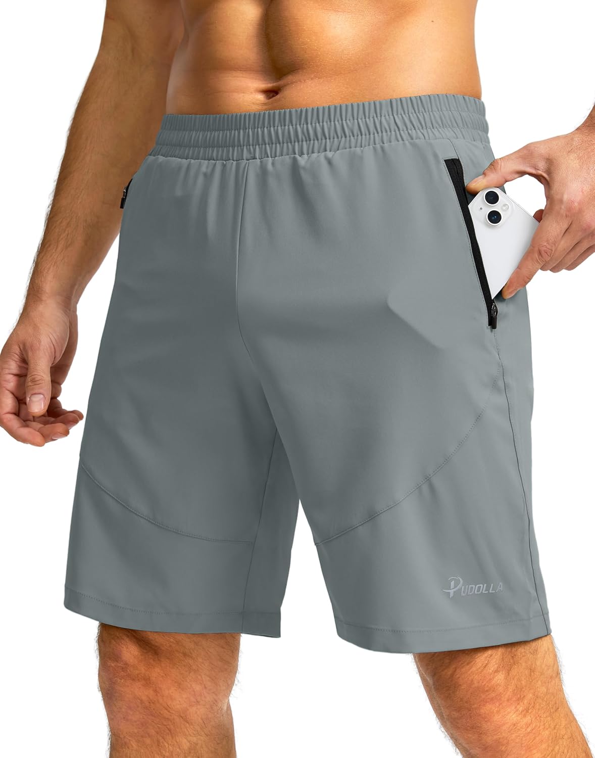 Pudolla Men's Workout Running Shorts 7"/5"/9" Lightweight Gym Athletic Shorts for Men with Zipper Pockets