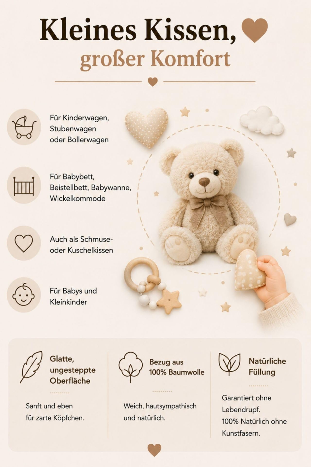 Betten Hofmann Baby Daunenkissen Kissen 35x40 cm medium 100% Daunen flauschig weich 60g, 100% Natur, waschbar, kuschelig, flauschig weich, Naturprodukt