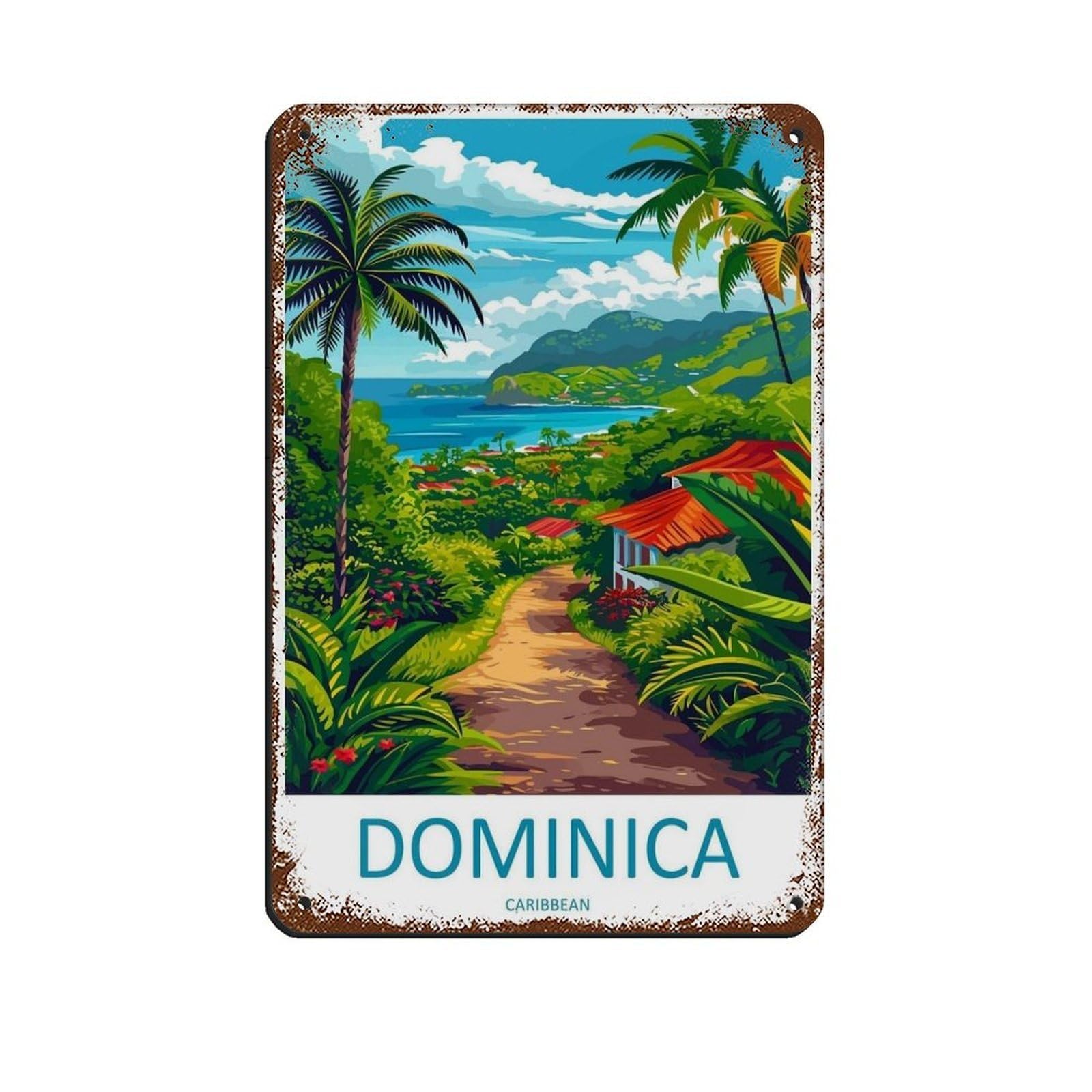 Dominica Travel Art Caribbean Travel（4） Retro Poster Metal Tin Sign Chic Art Retro Iron Painting Bar People Cave Cafe Family Garage Poster Wall Decoration 8x12inch(20x30cm)